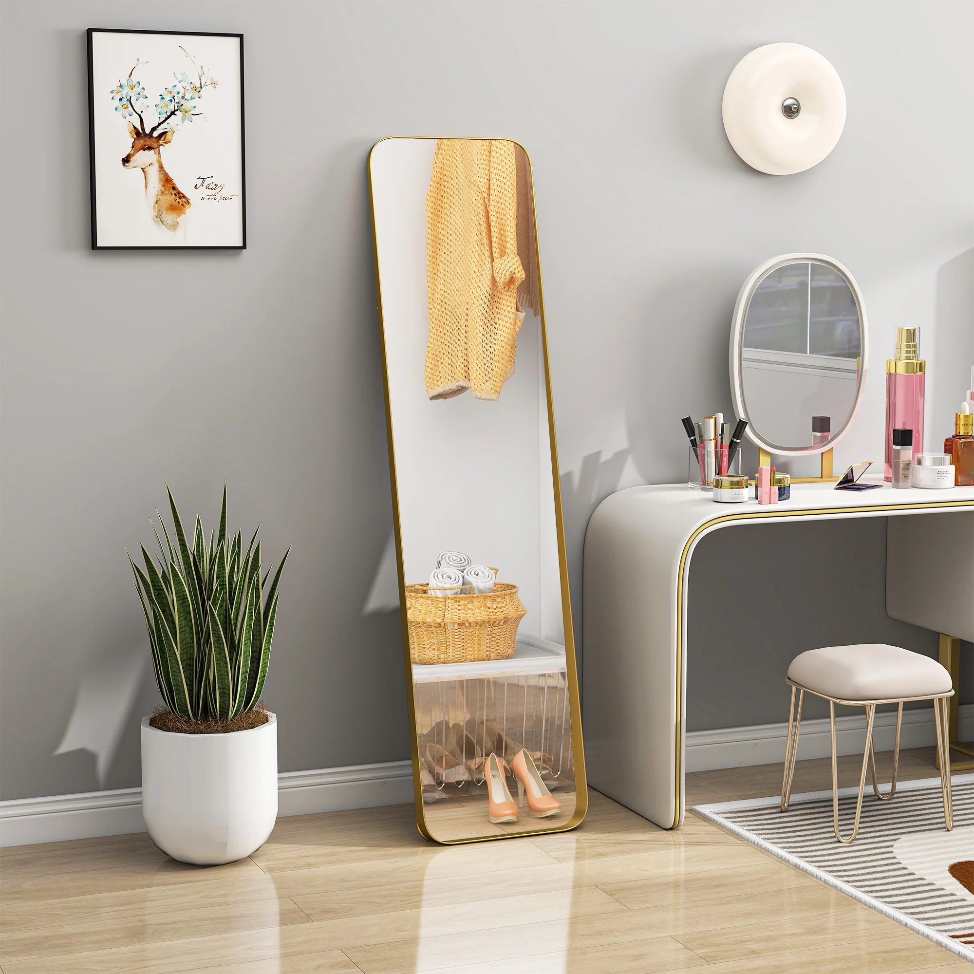 HOMCOM Rectangular Full Length Mirror for Bedroom, 40 x 160 cm, Gold Tone - Image 8