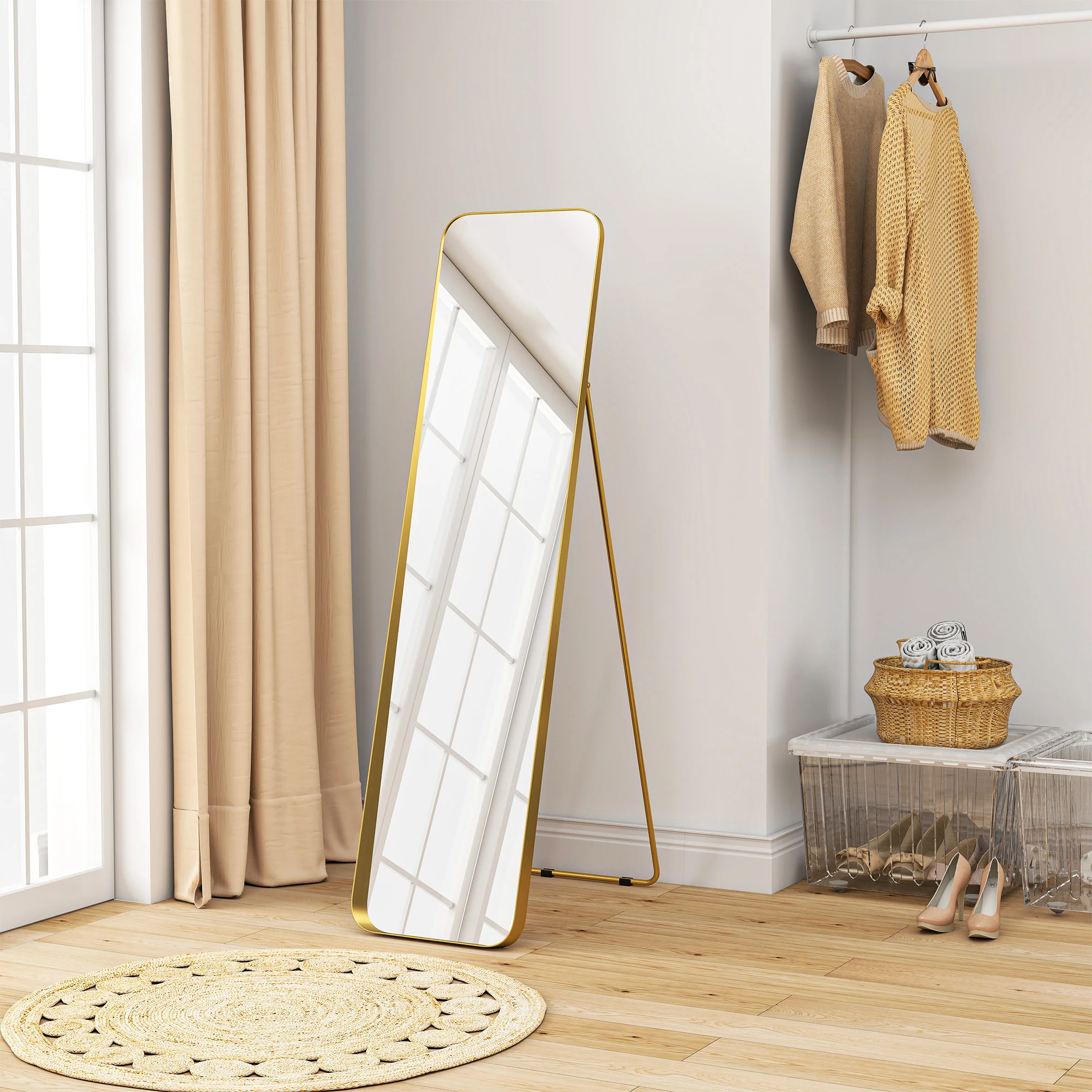 HOMCOM Rectangular Full Length Mirror for Bedroom, 40 x 160 cm, Gold Tone - Image 9