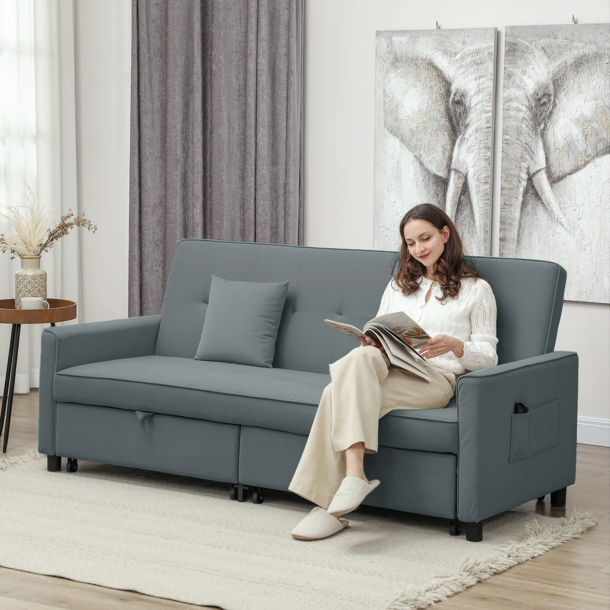 HOMCOM Reversible L-Shaped Sectional Sofa Bed with Cushions - Image 11