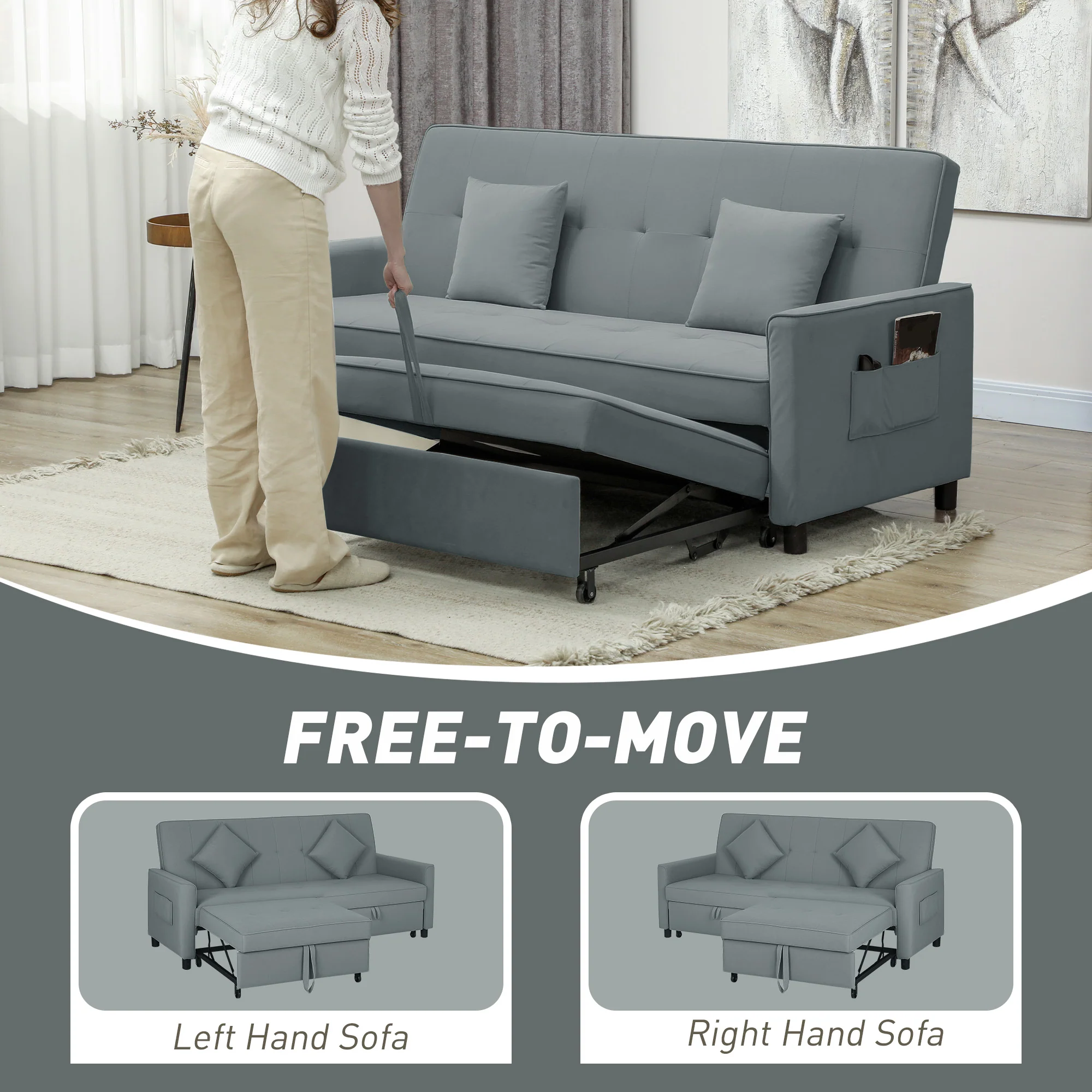 HOMCOM Reversible L-Shaped Sectional Sofa Bed with Cushions - Image 15
