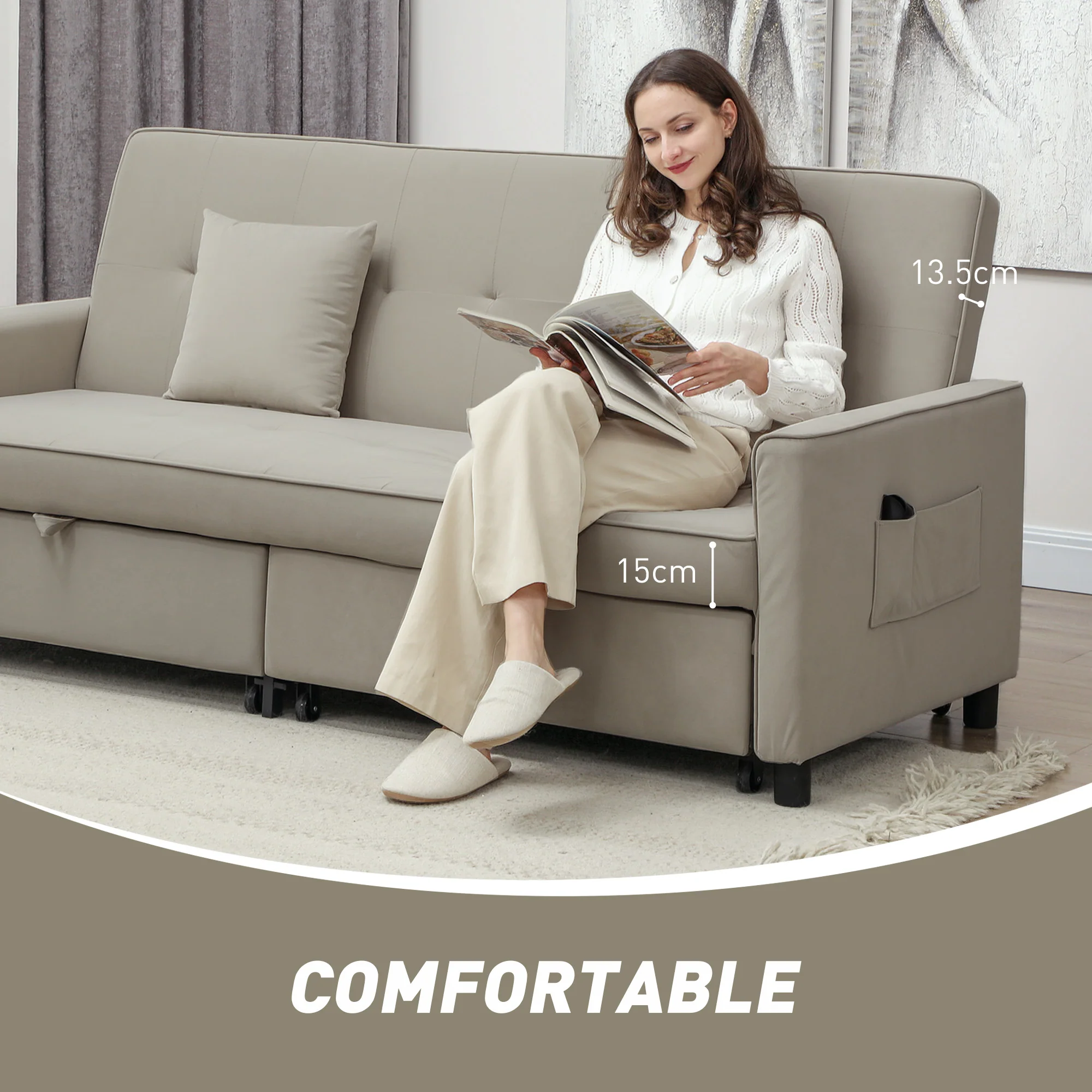 HOMCOM Reversible L-Shaped Sectional Sofa Bed with Cushions - Image 7
