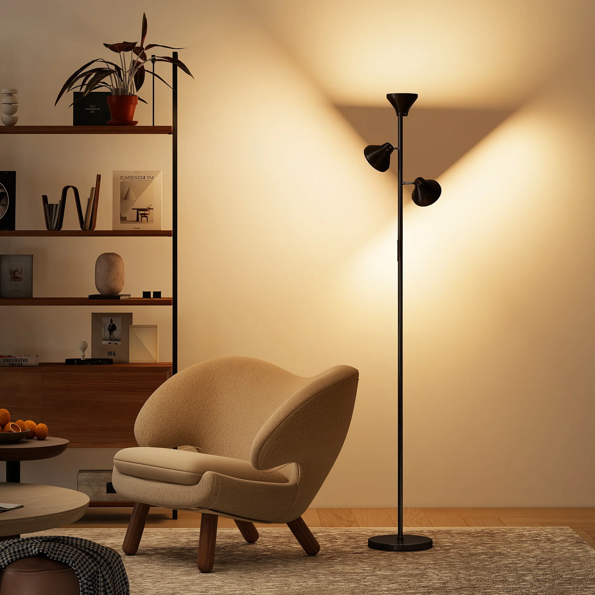 HOMCOM RGB Floor Lamp With 3 Rotatable Head, Modern Standing Lamp, Black - Image 2