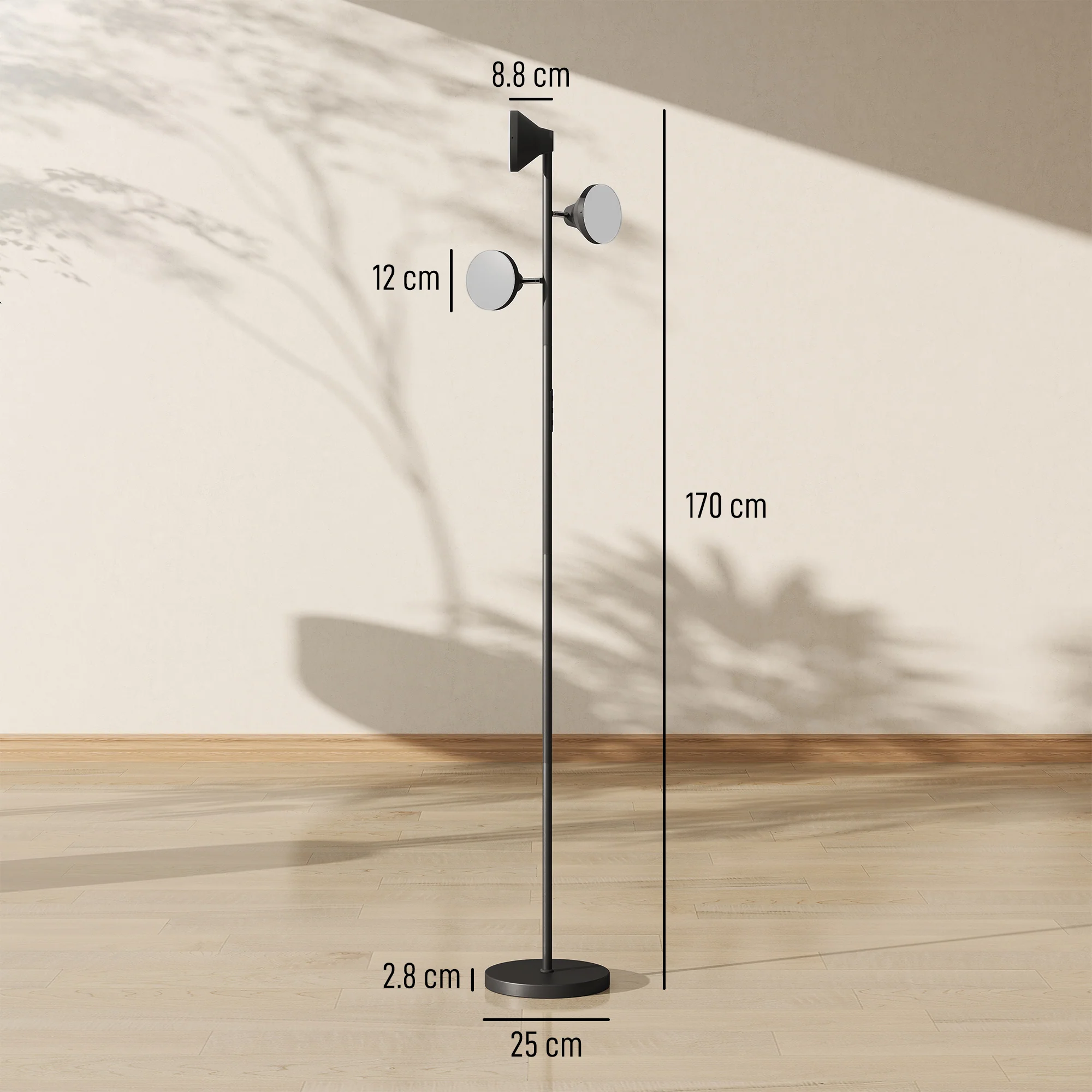 HOMCOM RGB Floor Lamp With 3 Rotatable Head, Modern Standing Lamp, Black - Image 5