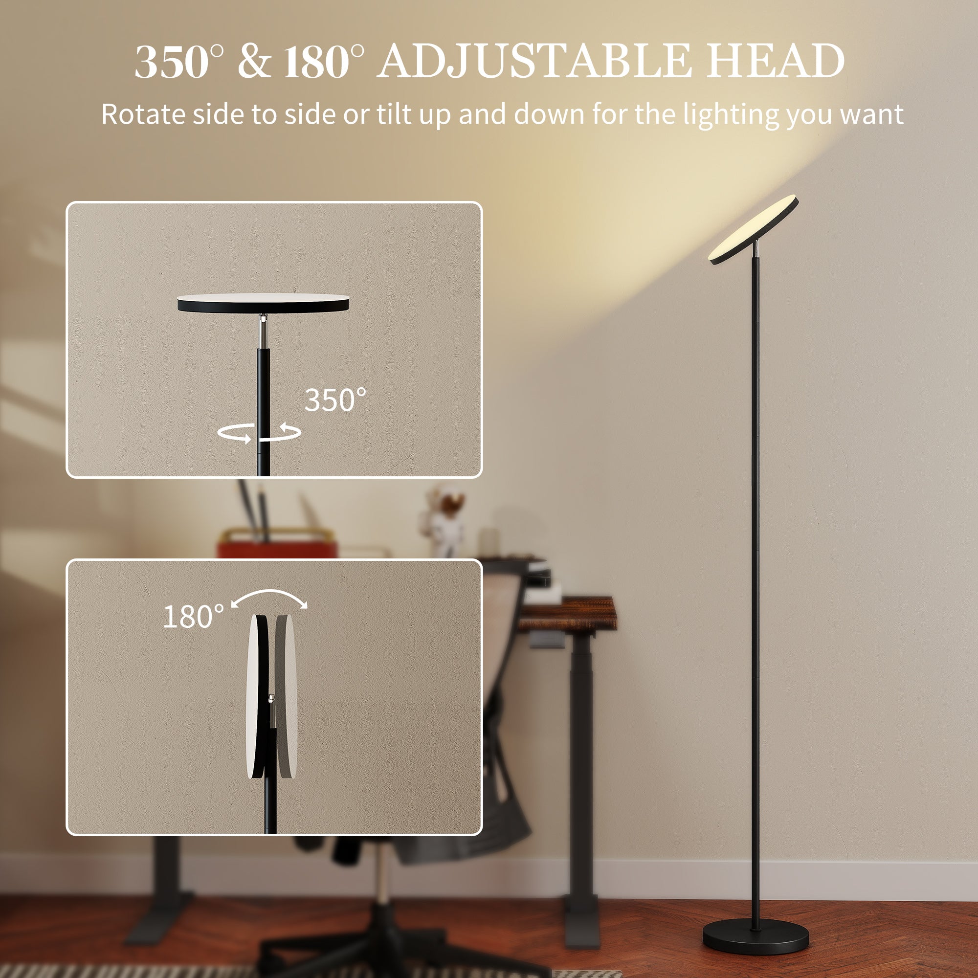HOMCOM RGB Floor Lamp With Rotatable Head, Modern Standing Lamp, Black - Image 6