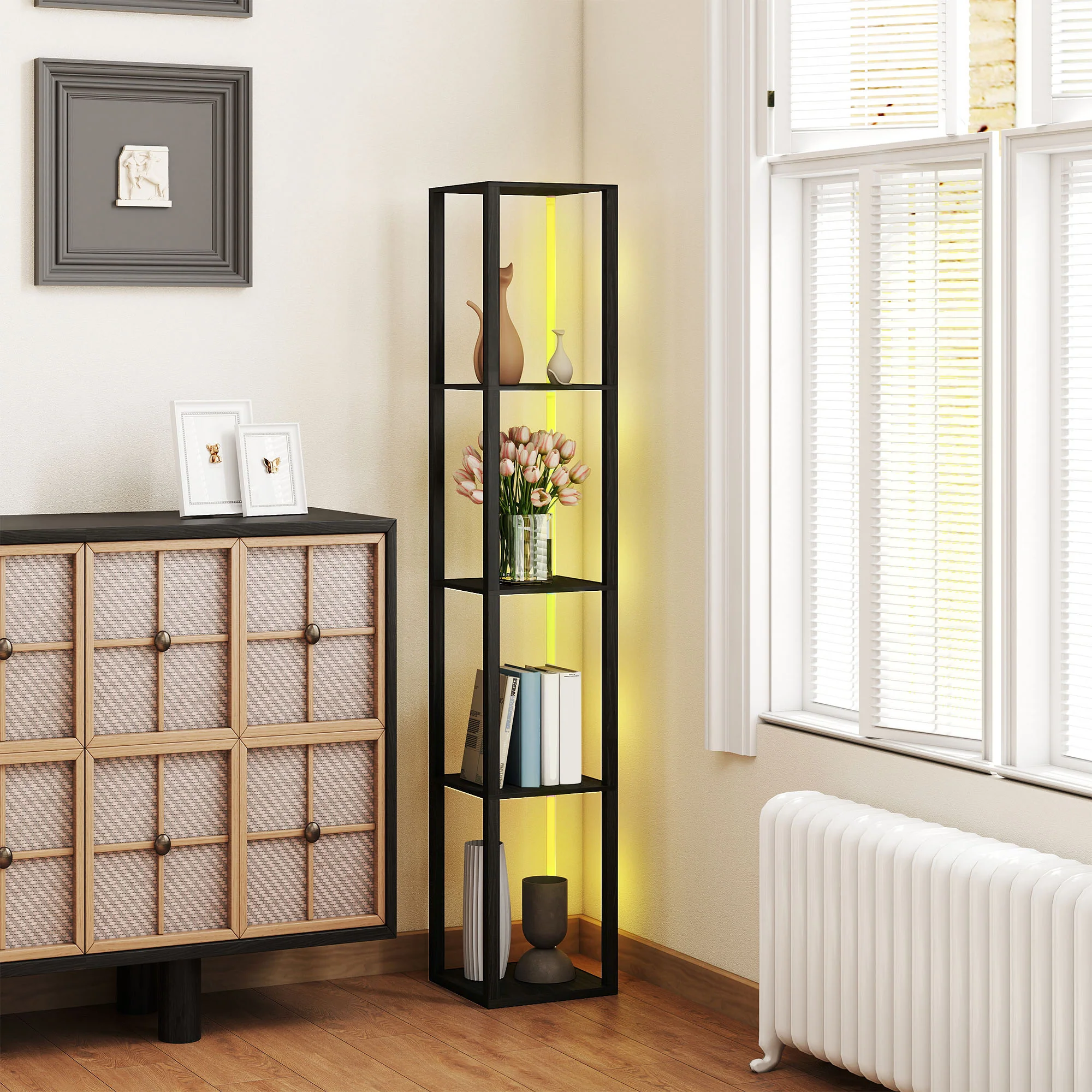 HOMCOM RGB LED Floor Lamp With Shelves And Remote Control For Bedroom - Image 15