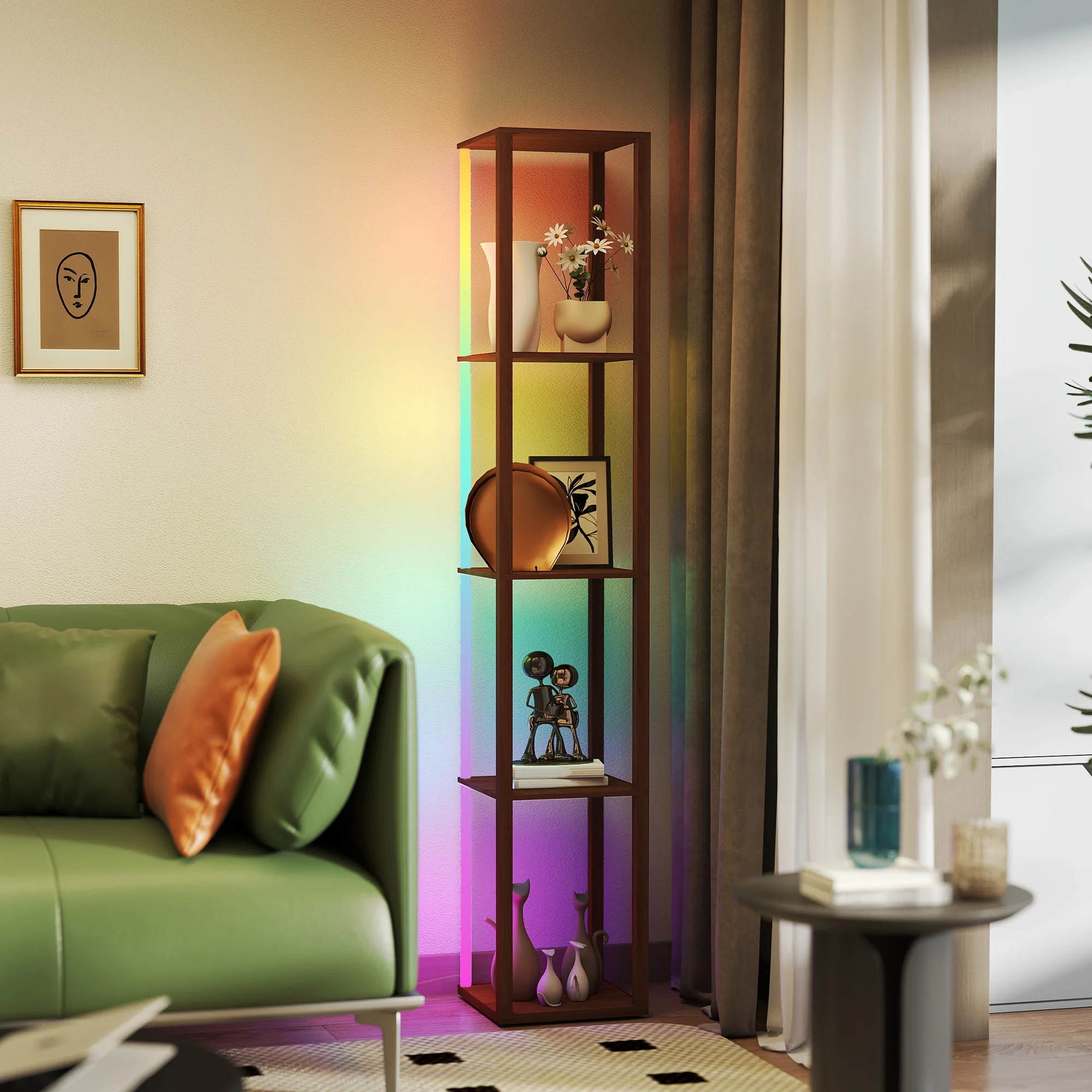 HOMCOM RGB LED Floor Lamp With Shelves And Remote Control For Bedroom - Image 20