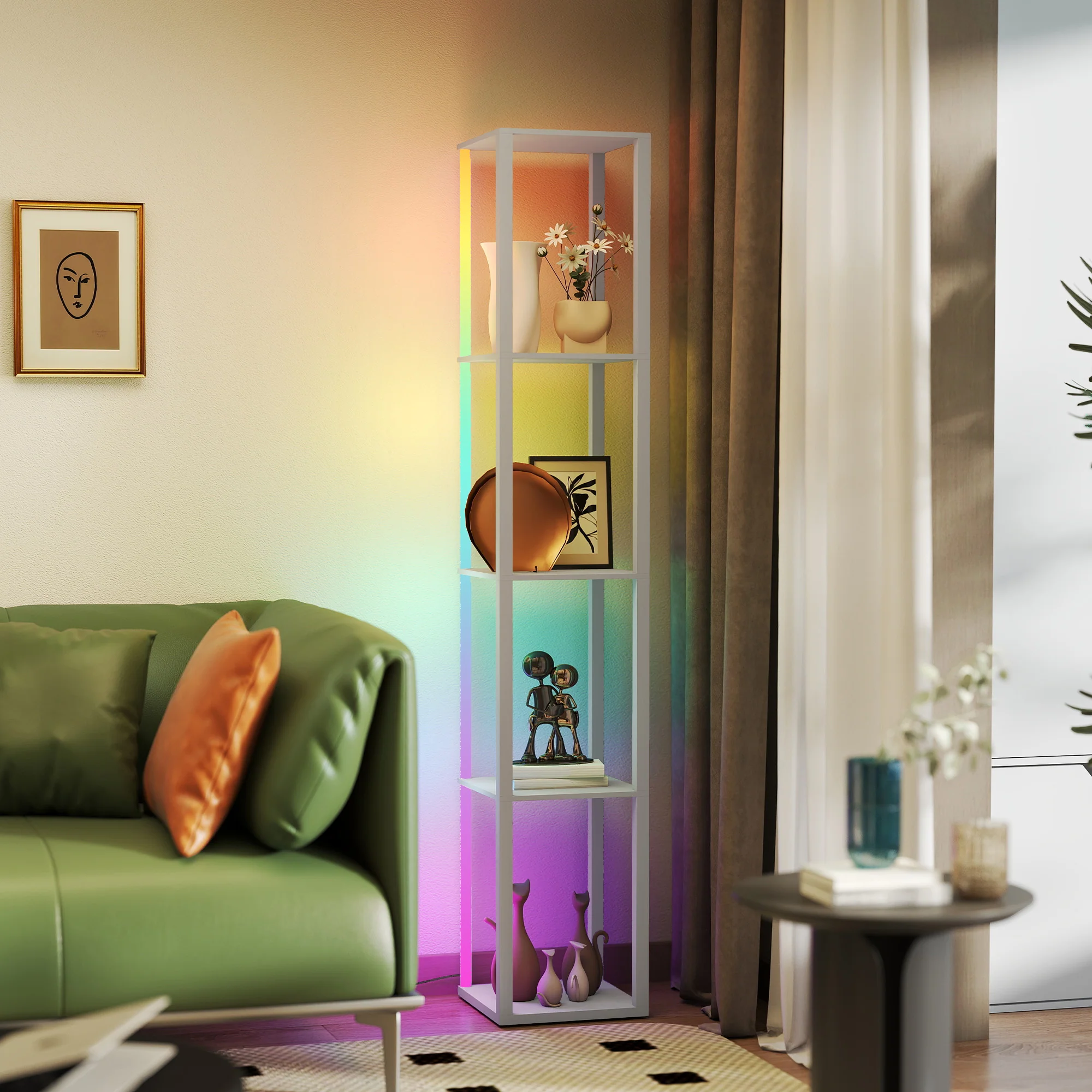 HOMCOM RGB LED Floor Lamp With Shelves And Remote Control For Bedroom - Image 29