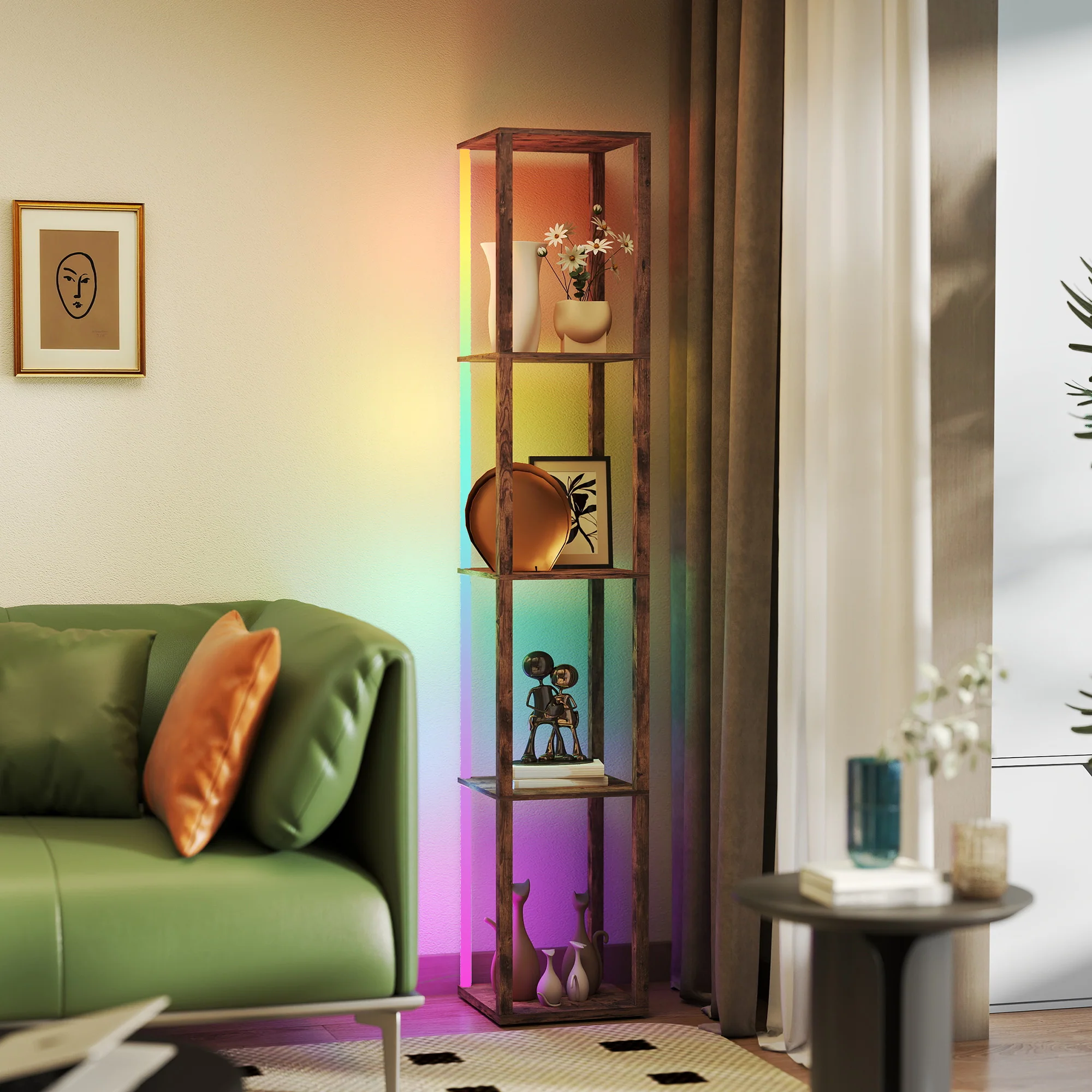 HOMCOM RGB LED Floor Lamp With Shelves And Remote Control For Bedroom - Image 38
