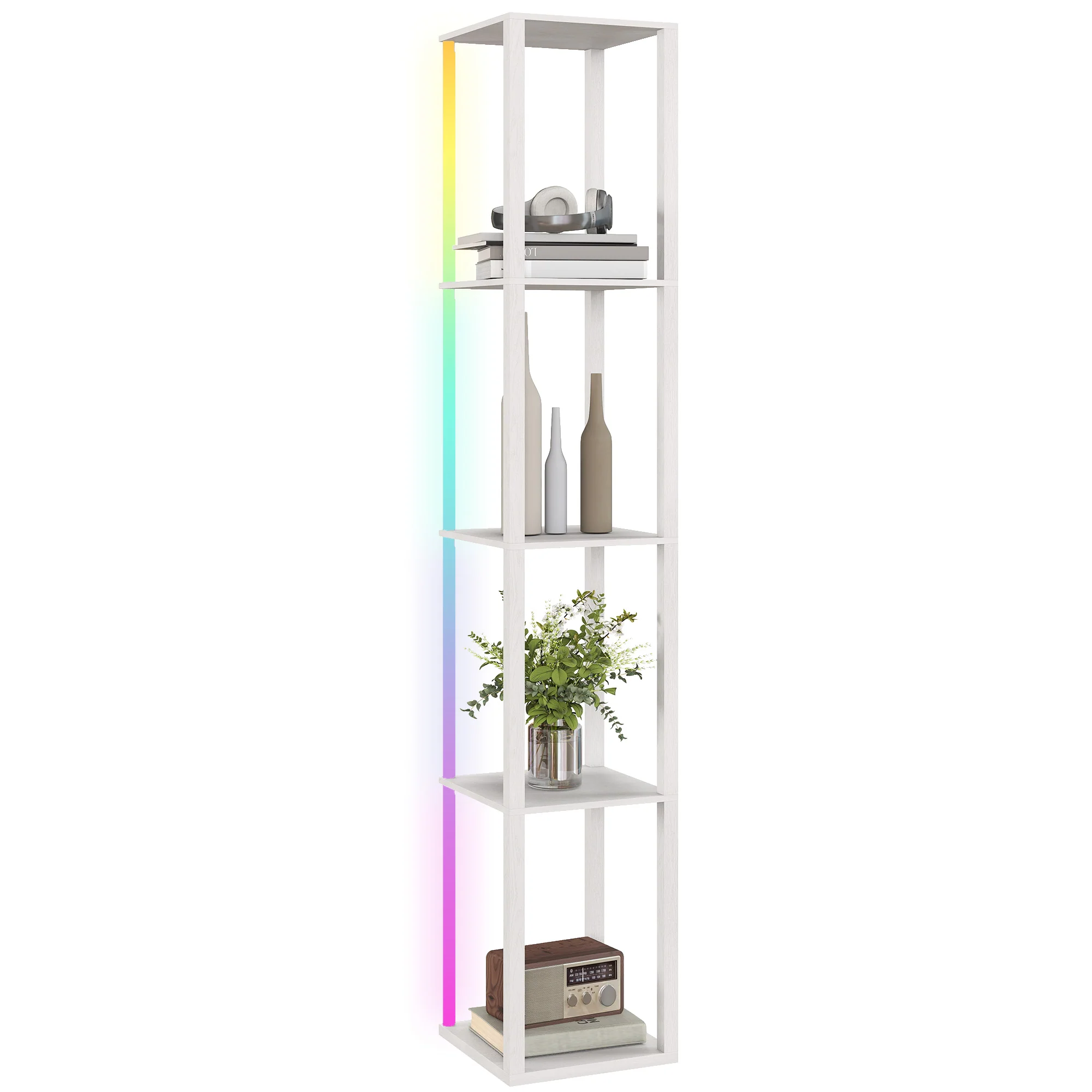 HOMCOM RGB LED Floor Lamp With Shelves And Remote Control For Bedroom - Image 46