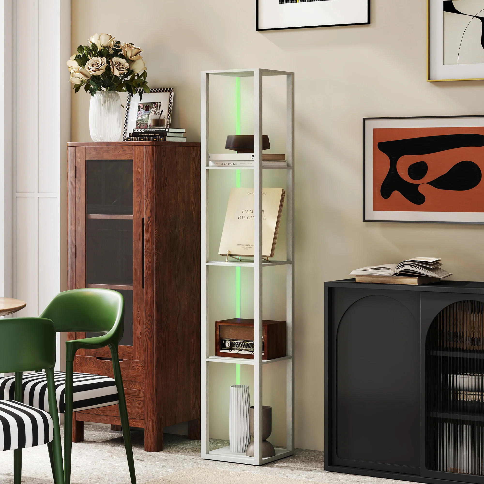 HOMCOM RGB LED Floor Lamp With Shelves And Remote Control For Bedroom - Image 7