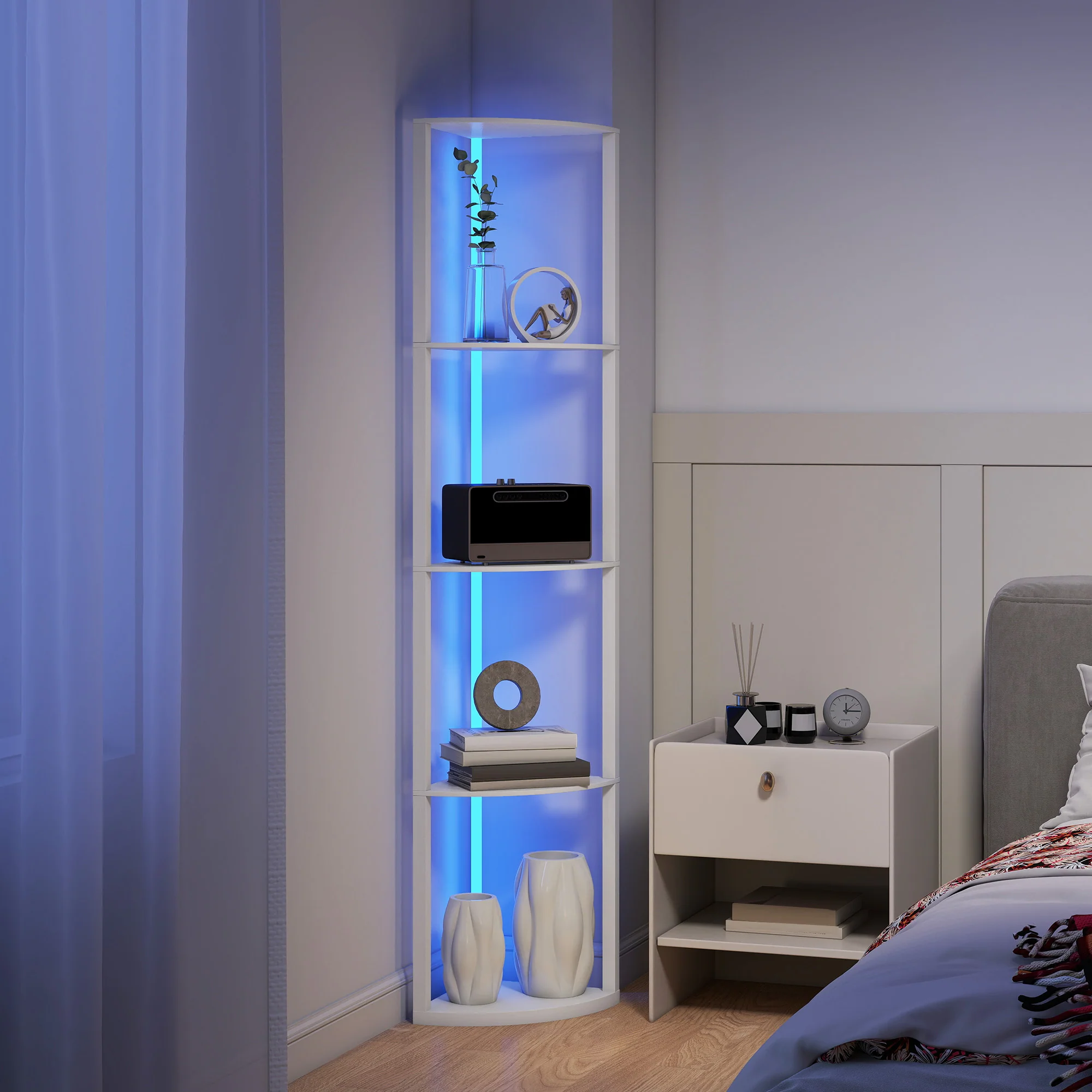 HOMCOM RGB LED Floor Lamp With Shelves And Remote Control For Living Room - Image 53
