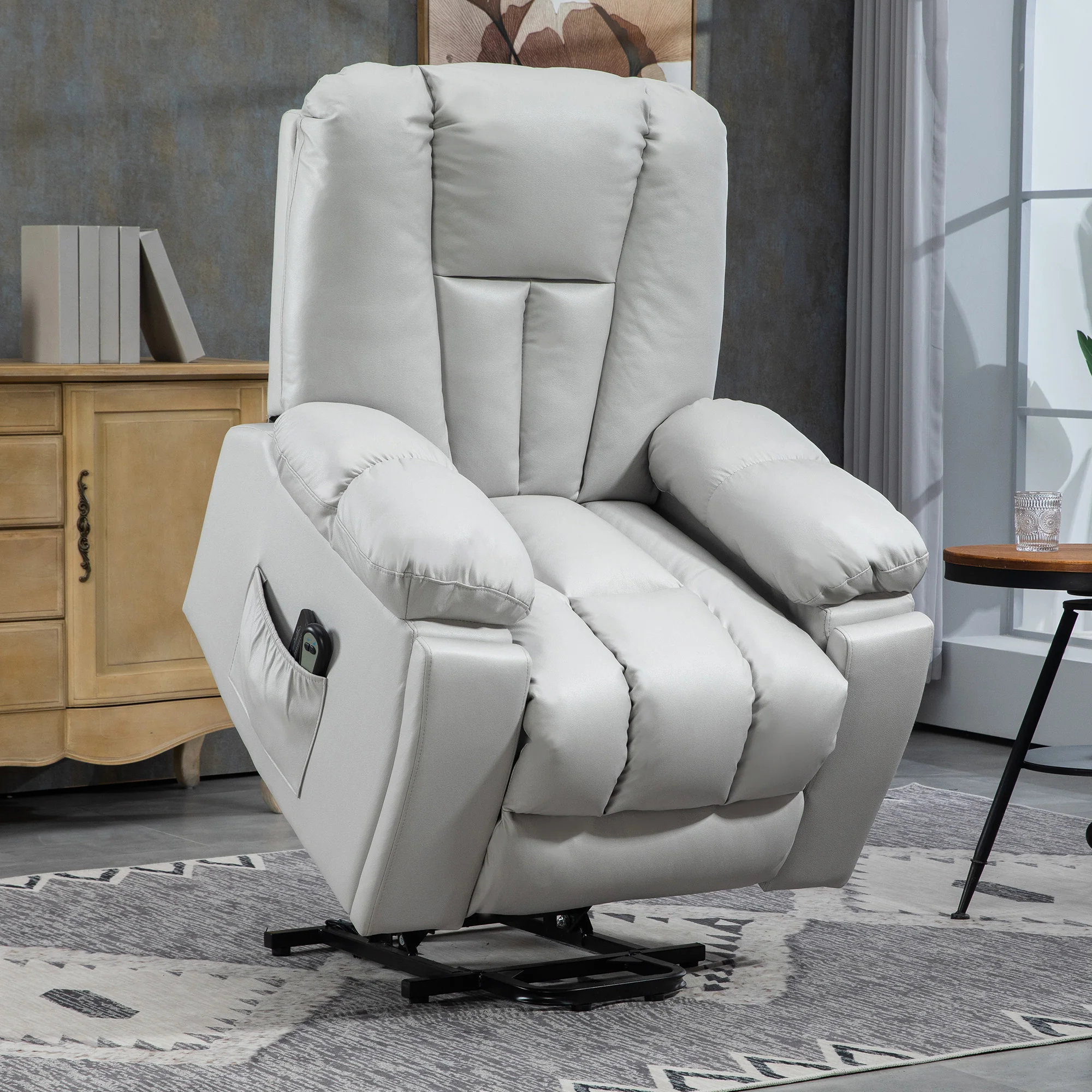 HOMCOM Riser And Recliner Chair For Elderly, Quick Assembly, Light Grey/Charcoal Grey - Image 2