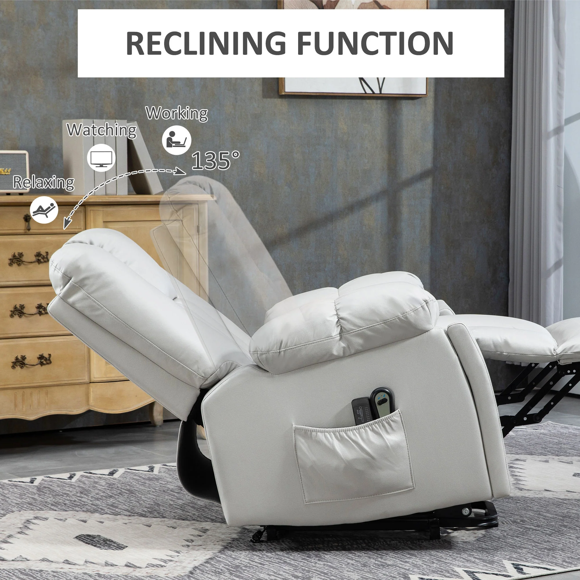HOMCOM Riser And Recliner Chair For Elderly, Quick Assembly, Light Grey/Charcoal Grey - Image 4