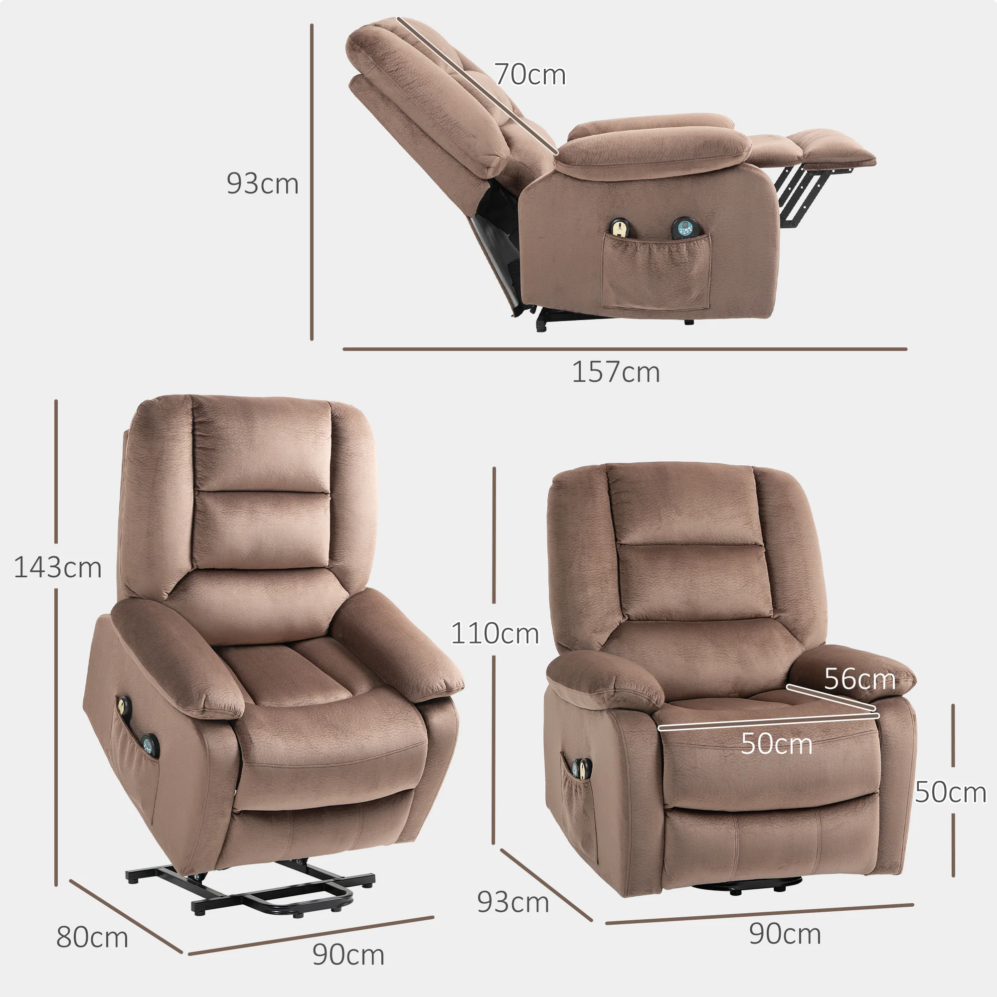 HOMCOM Riser And Recliner Chair Lift Chair With Vibration Massage, Heat, Grey - Image 14