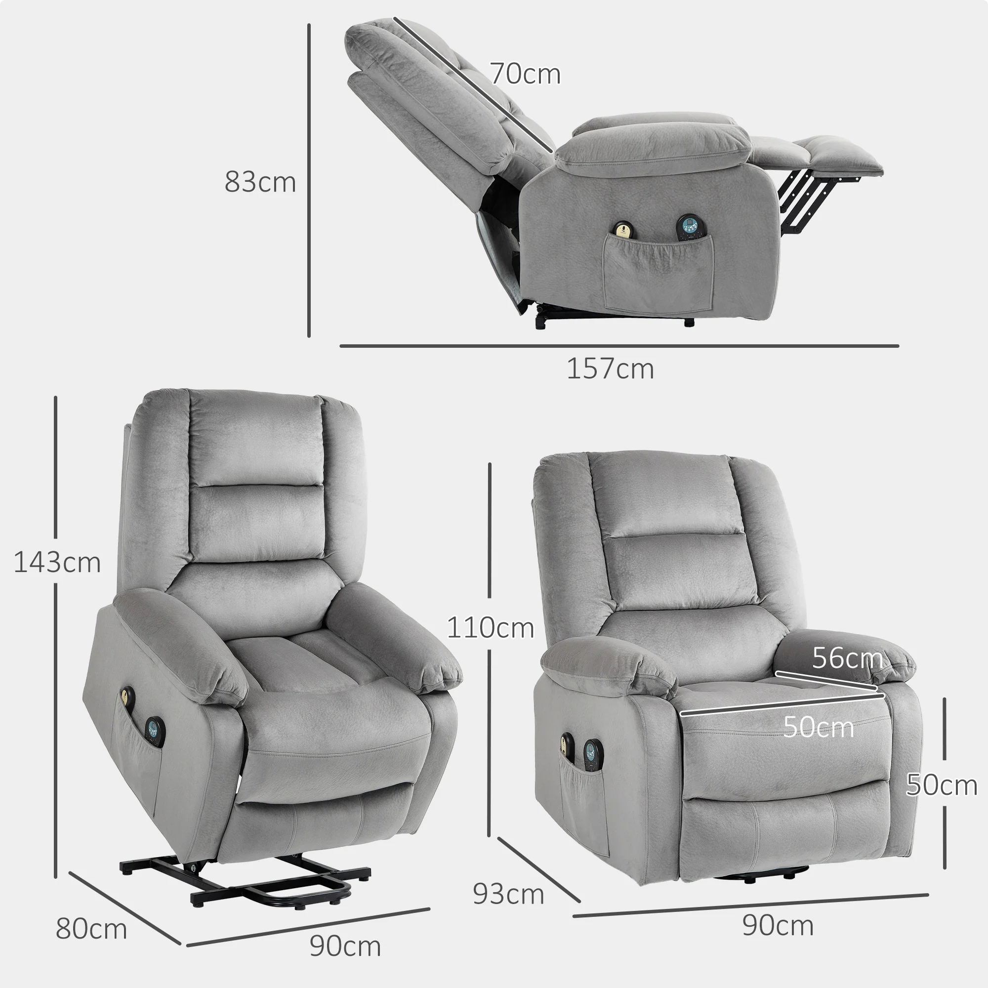 HOMCOM Riser And Recliner Chair Lift Chair With Vibration Massage, Heat, Grey - Image 5