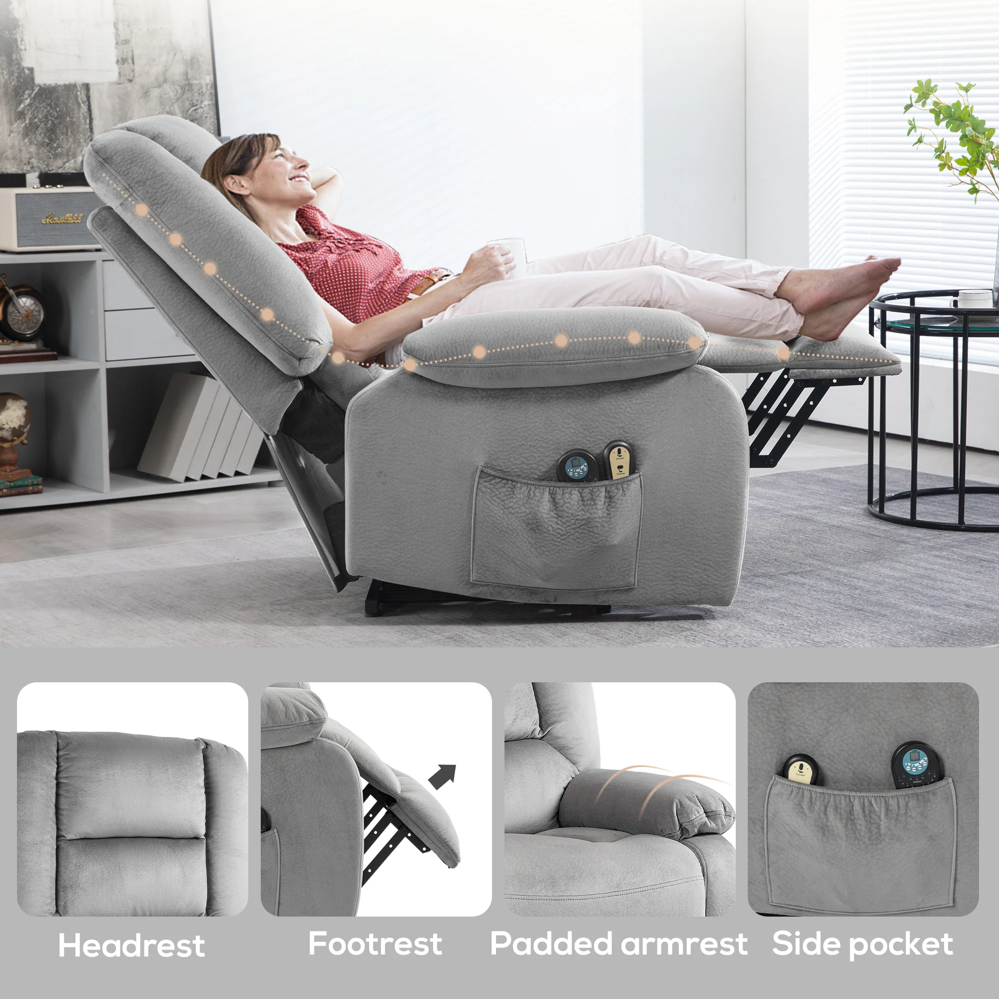 HOMCOM Riser And Recliner Chair Lift Chair With Vibration Massage, Heat, Grey - Image 9