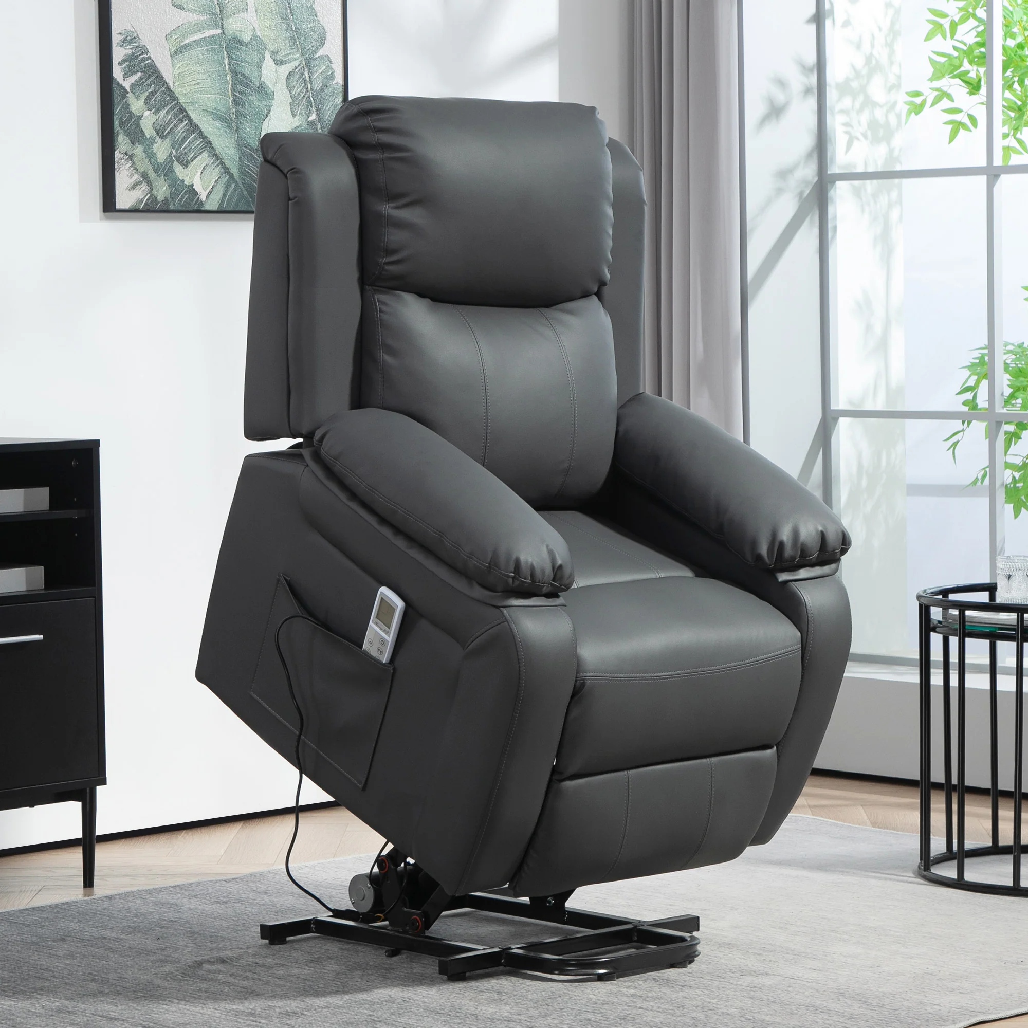 HOMCOM Riser and Recliner Chair Power Lift Recliner with Remote Dark Grey - Image 2