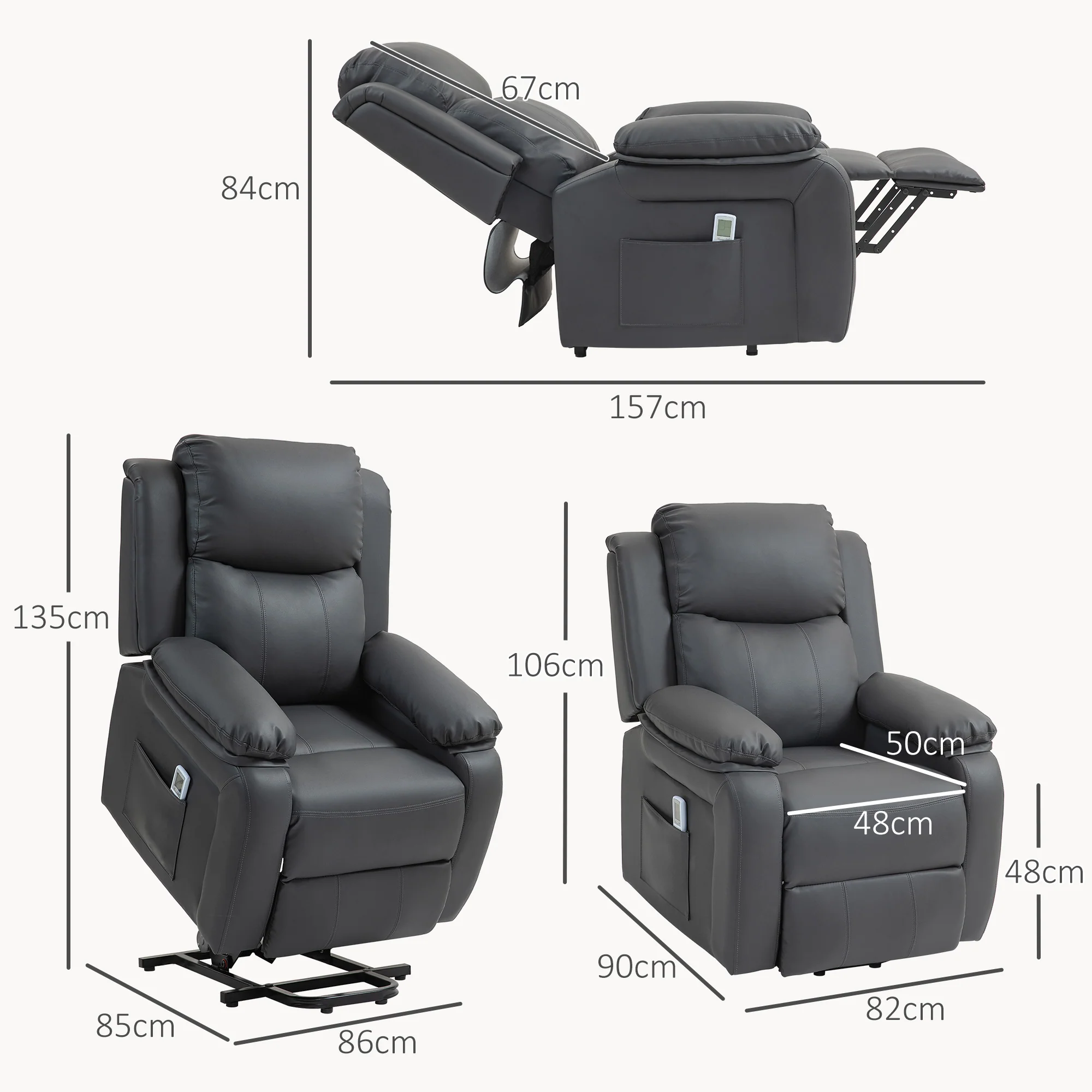 HOMCOM Riser and Recliner Chair Power Lift Recliner with Remote Dark Grey - Image 3
