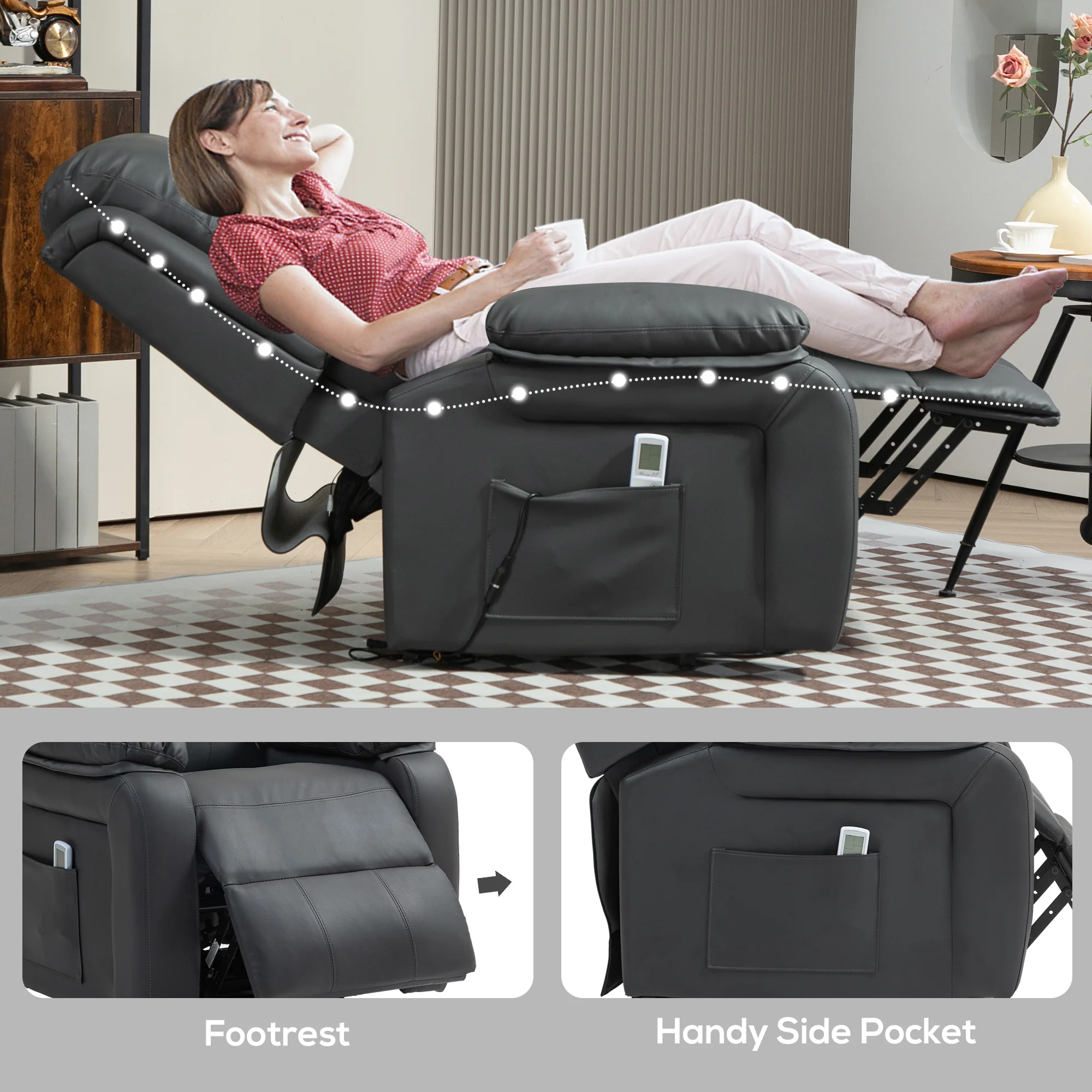 HOMCOM Riser and Recliner Chair Power Lift Recliner with Remote Dark Grey - Image 6