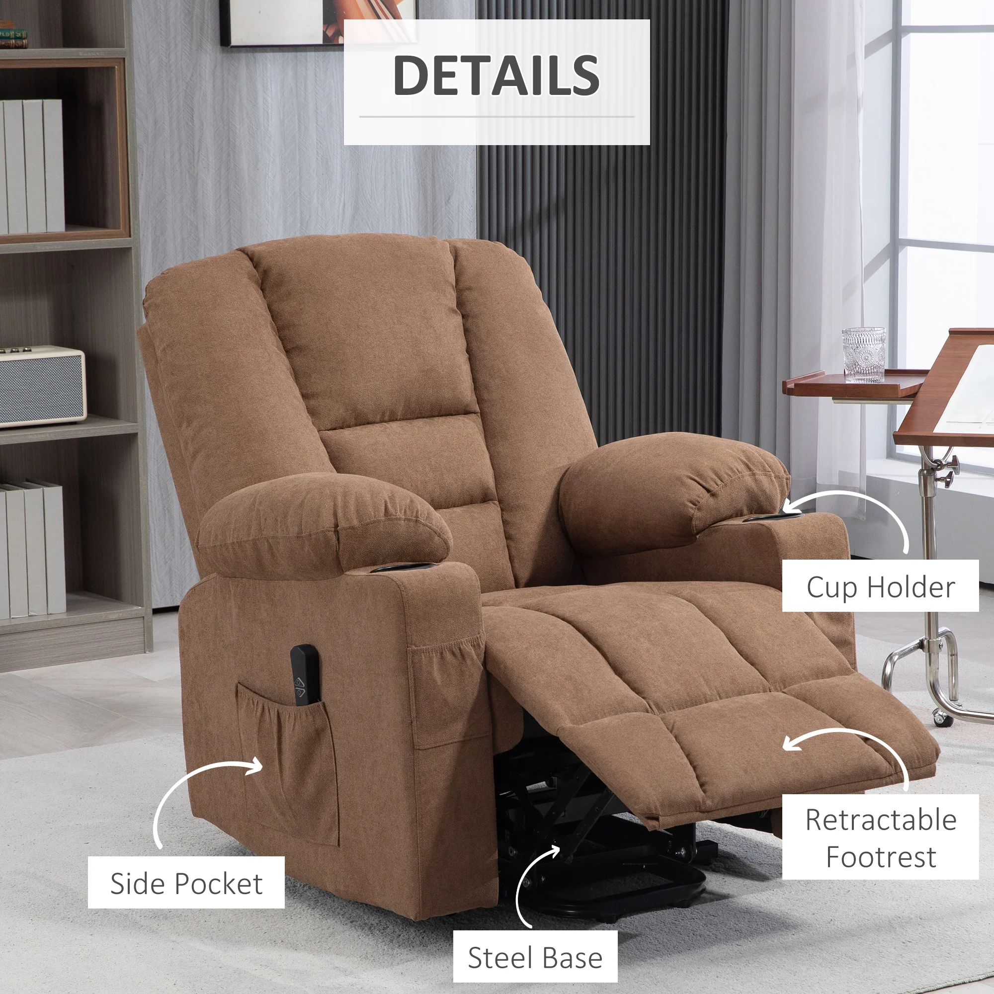 HOMCOM Riser And Recliner Chair W/ Remote, Lift Chair For Elderly, Light Grey - Image 14