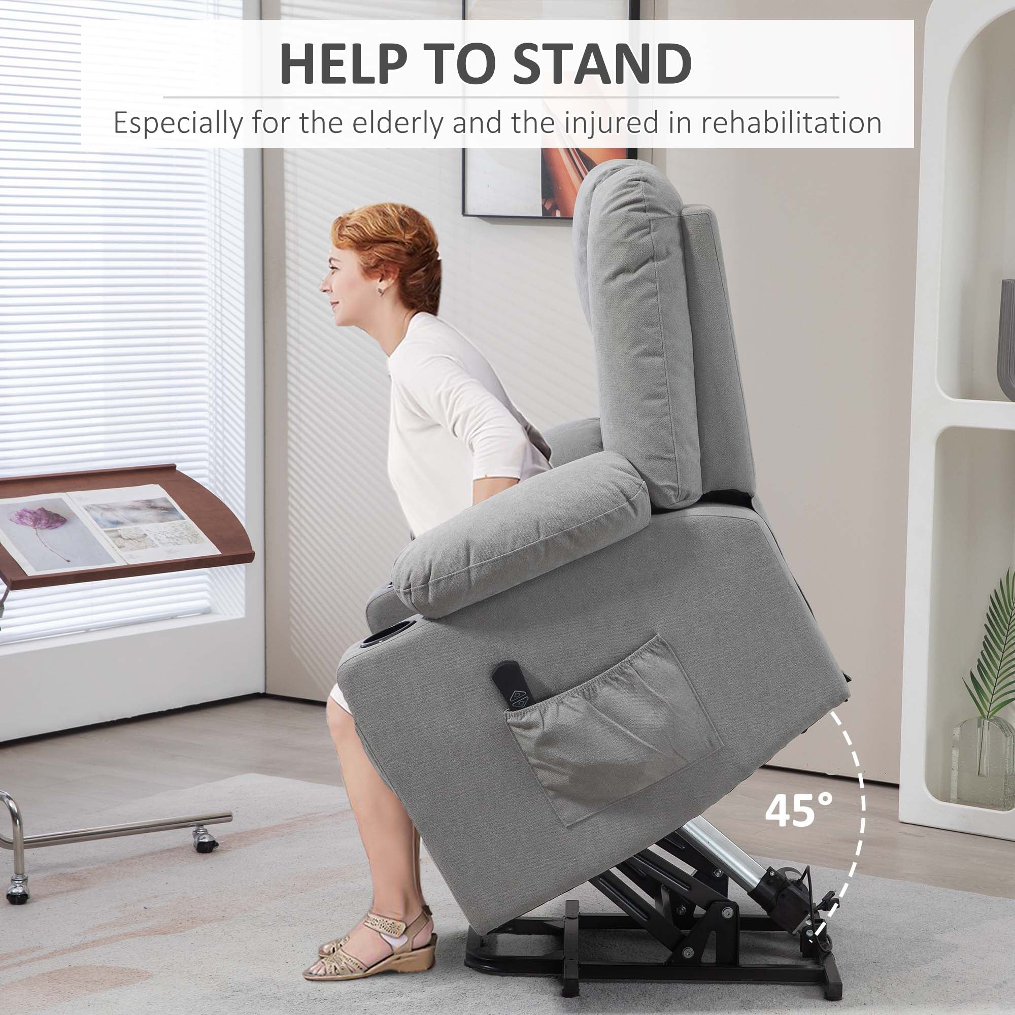 HOMCOM Riser And Recliner Chair W/ Remote, Lift Chair For Elderly, Light Grey - Image 3