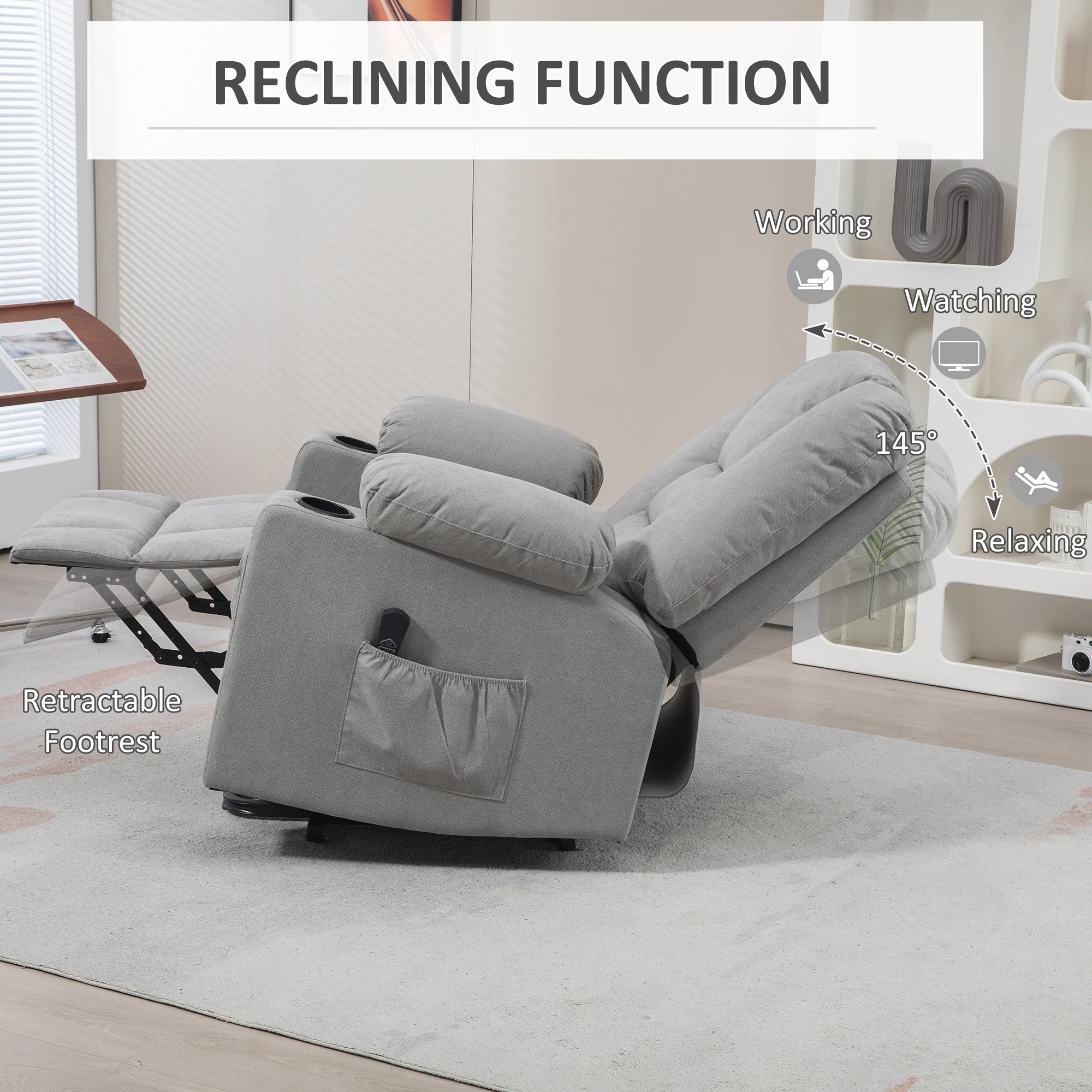 HOMCOM Riser And Recliner Chair W/ Remote, Lift Chair For Elderly, Light Grey - Image 4