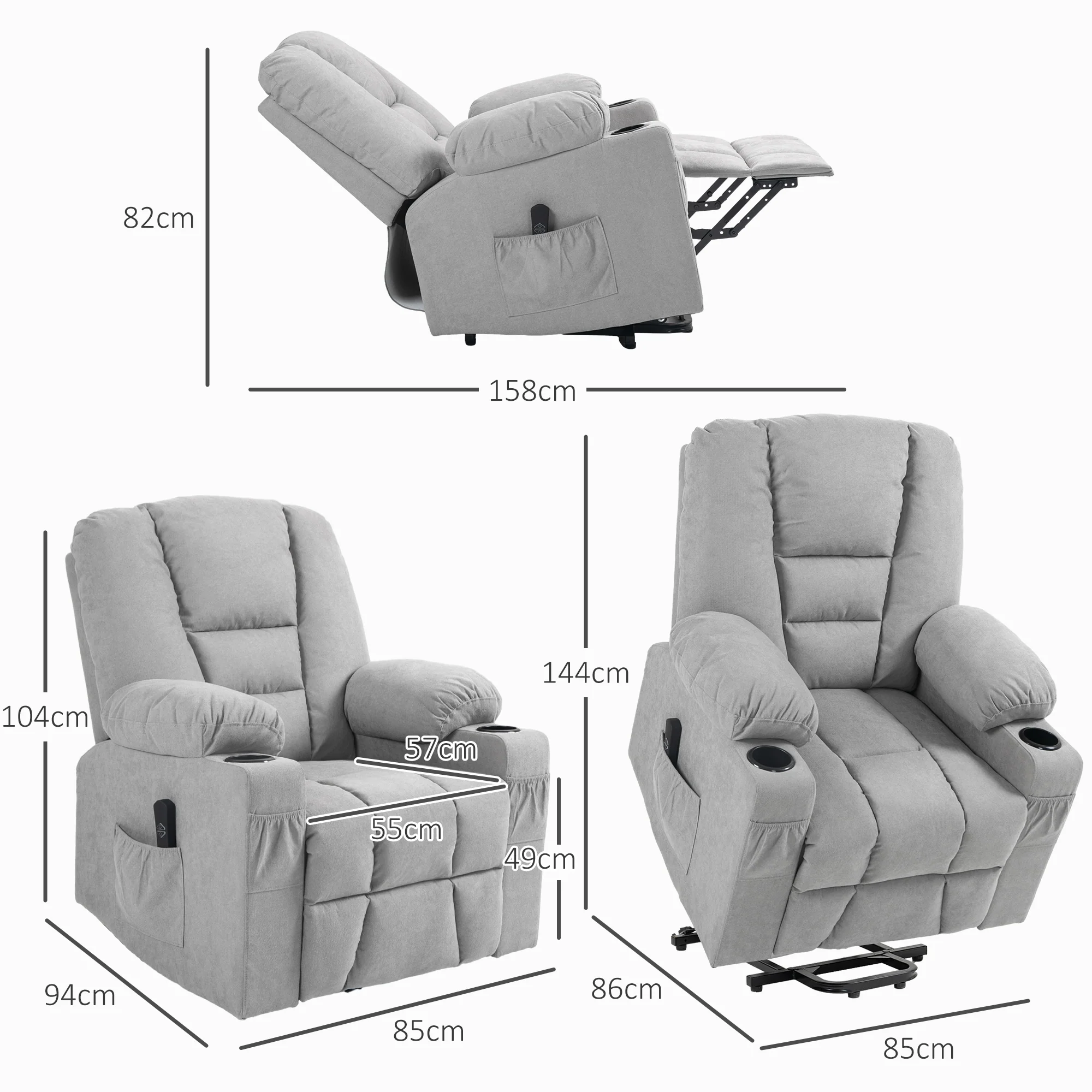HOMCOM Riser And Recliner Chair W/ Remote, Lift Chair For Elderly, Light Grey - Image 5