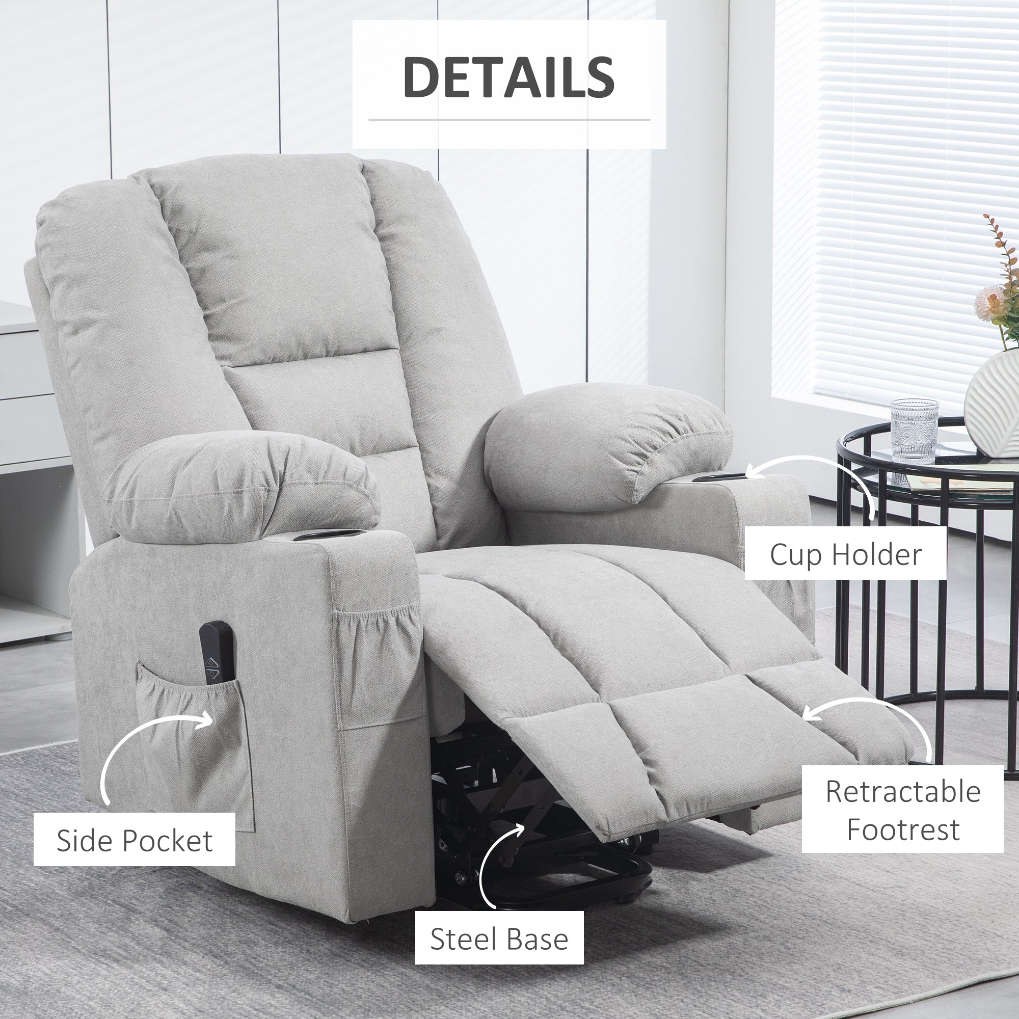 HOMCOM Riser And Recliner Chair W/ Remote, Lift Chair For Elderly, Light Grey - Image 6