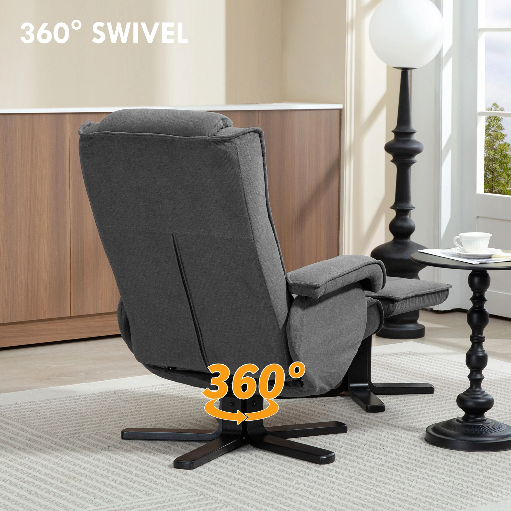 HOMCOM Rocker Swivel Recliner Chair With Footstool, Upholstered - Image 15