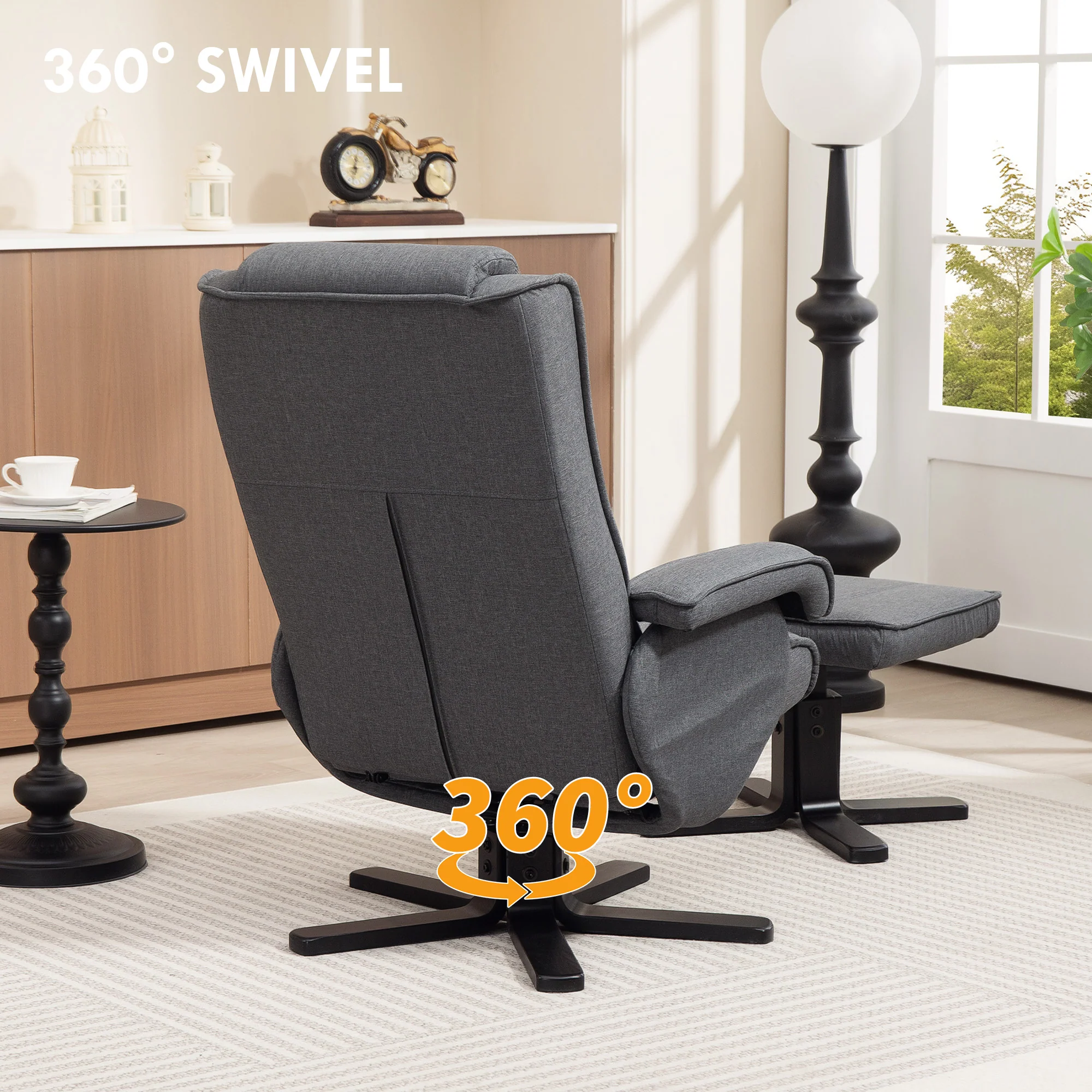 HOMCOM Rocker Swivel Recliner Chair With Footstool, Upholstered - Image 6