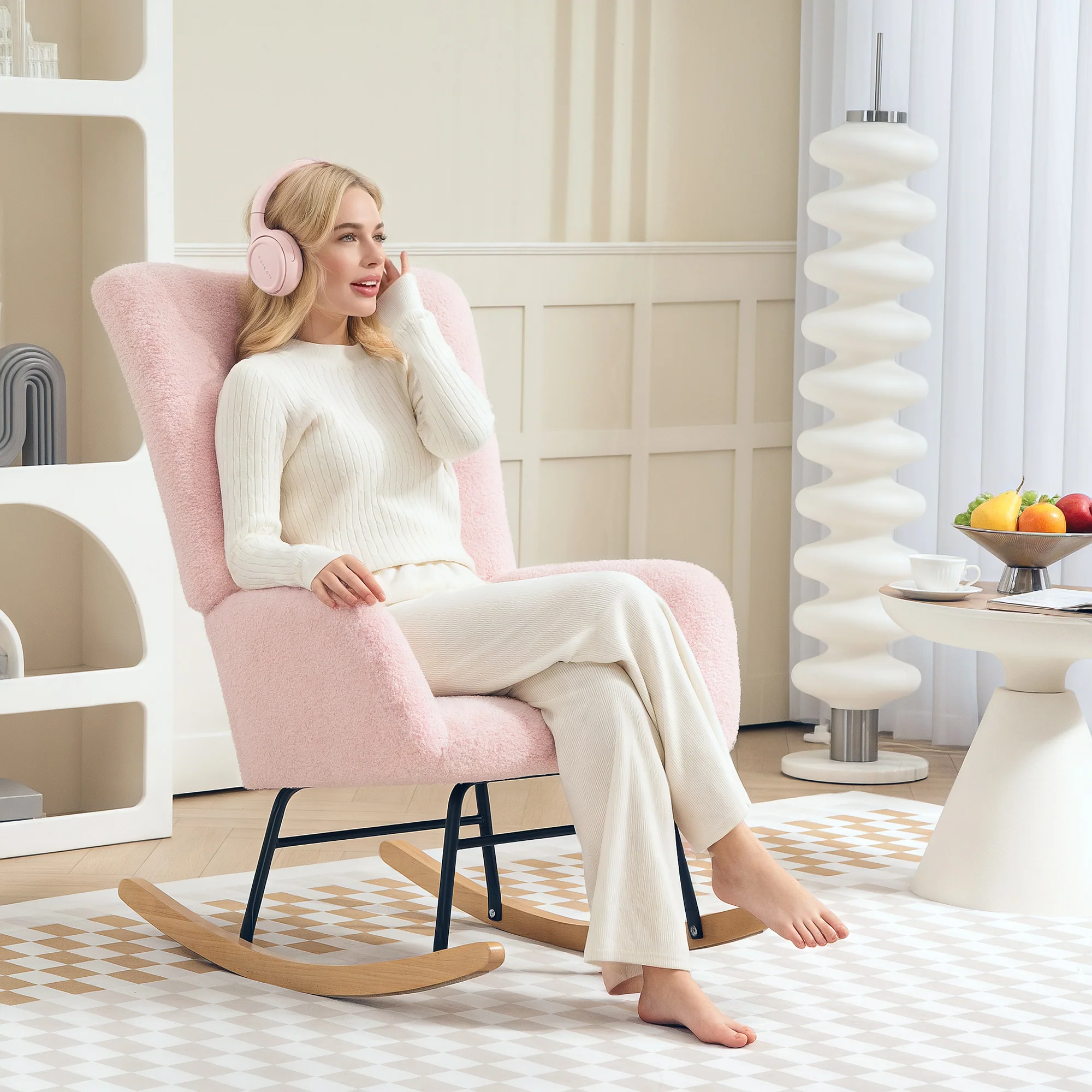 HOMCOM Rocking Chair, Modern Armchair With Backrest For Bedroom - Image 11