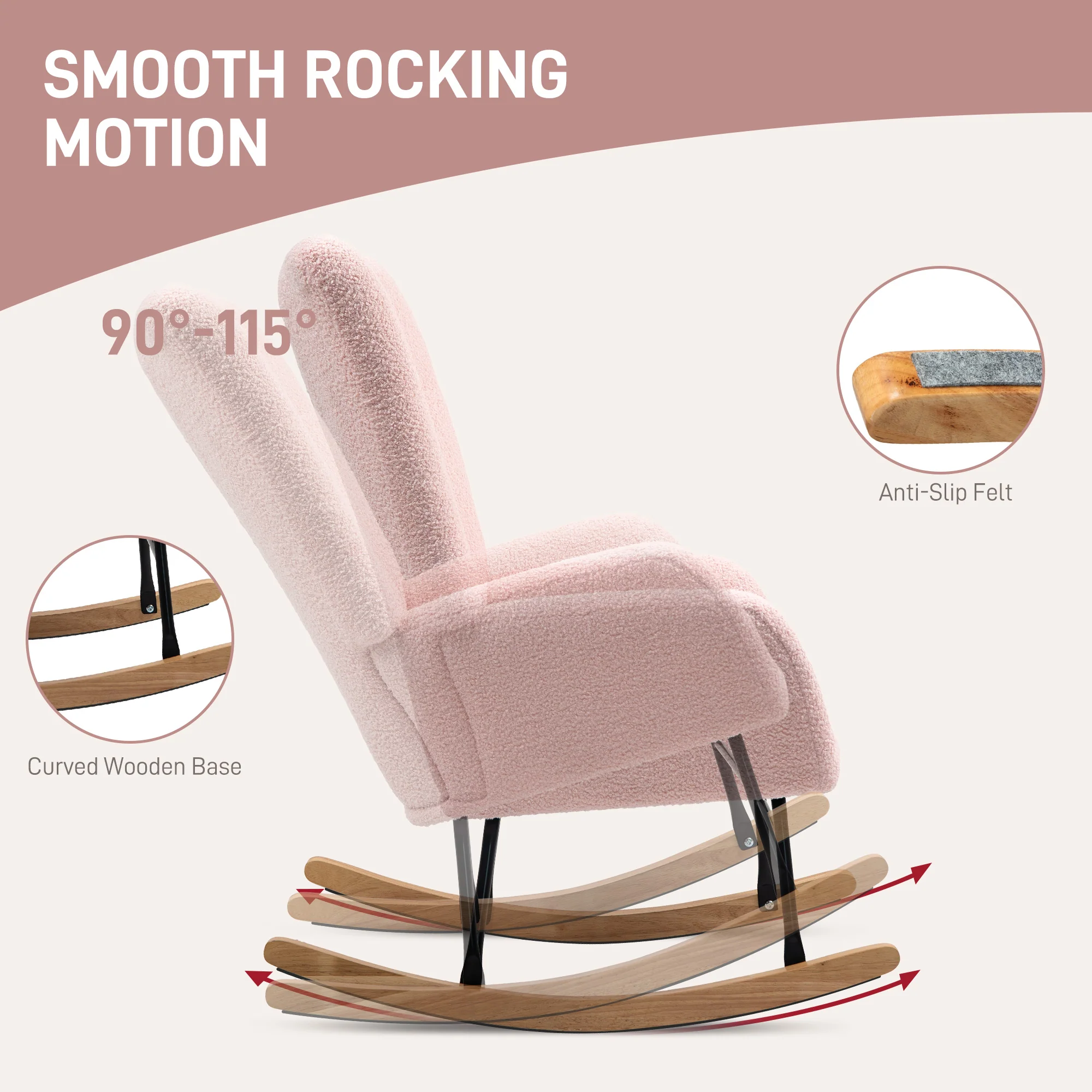 HOMCOM Rocking Chair, Modern Armchair With Backrest For Bedroom - Image 12