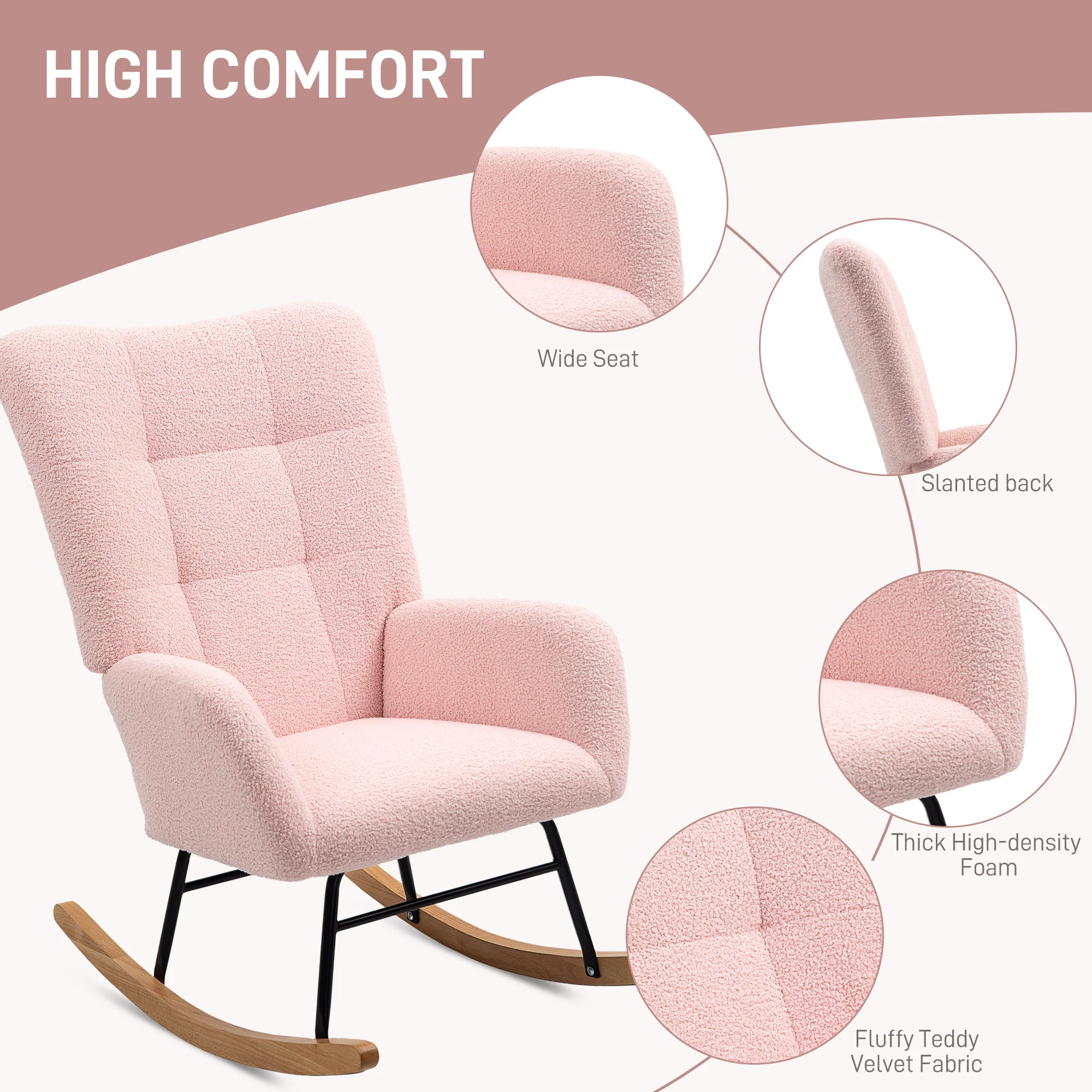 HOMCOM Rocking Chair, Modern Armchair With Backrest For Bedroom - Image 13