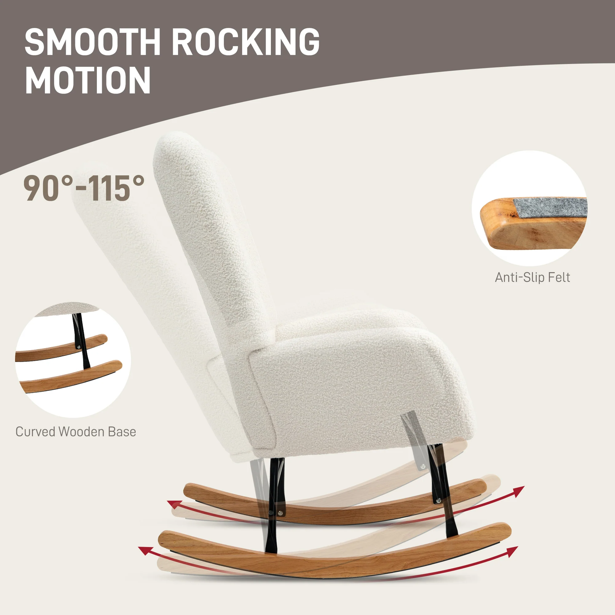 HOMCOM Rocking Chair, Modern Armchair With Backrest For Bedroom - Image 3