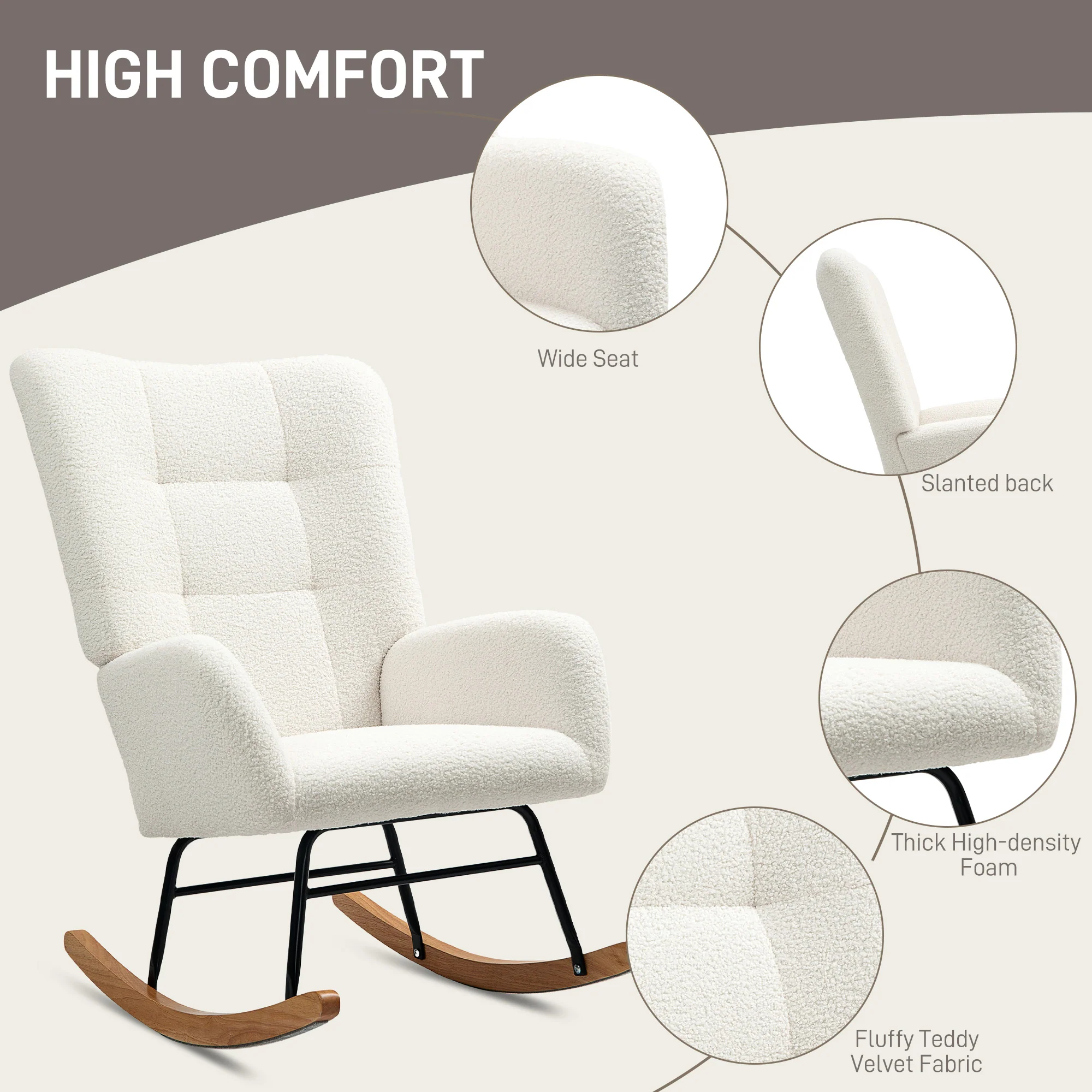 HOMCOM Rocking Chair, Modern Armchair With Backrest For Bedroom - Image 4