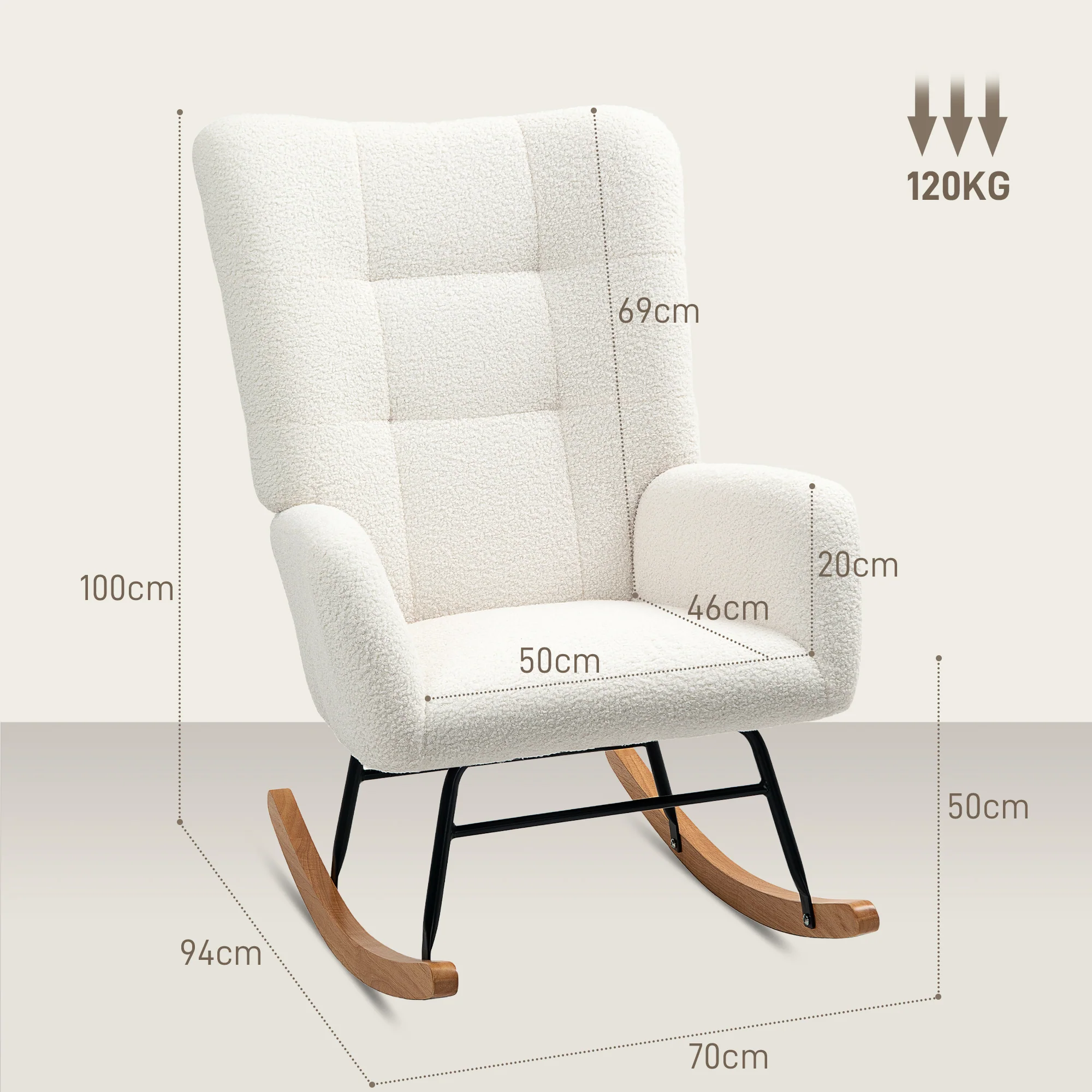 HOMCOM Rocking Chair, Modern Armchair With Backrest For Bedroom - Image 5