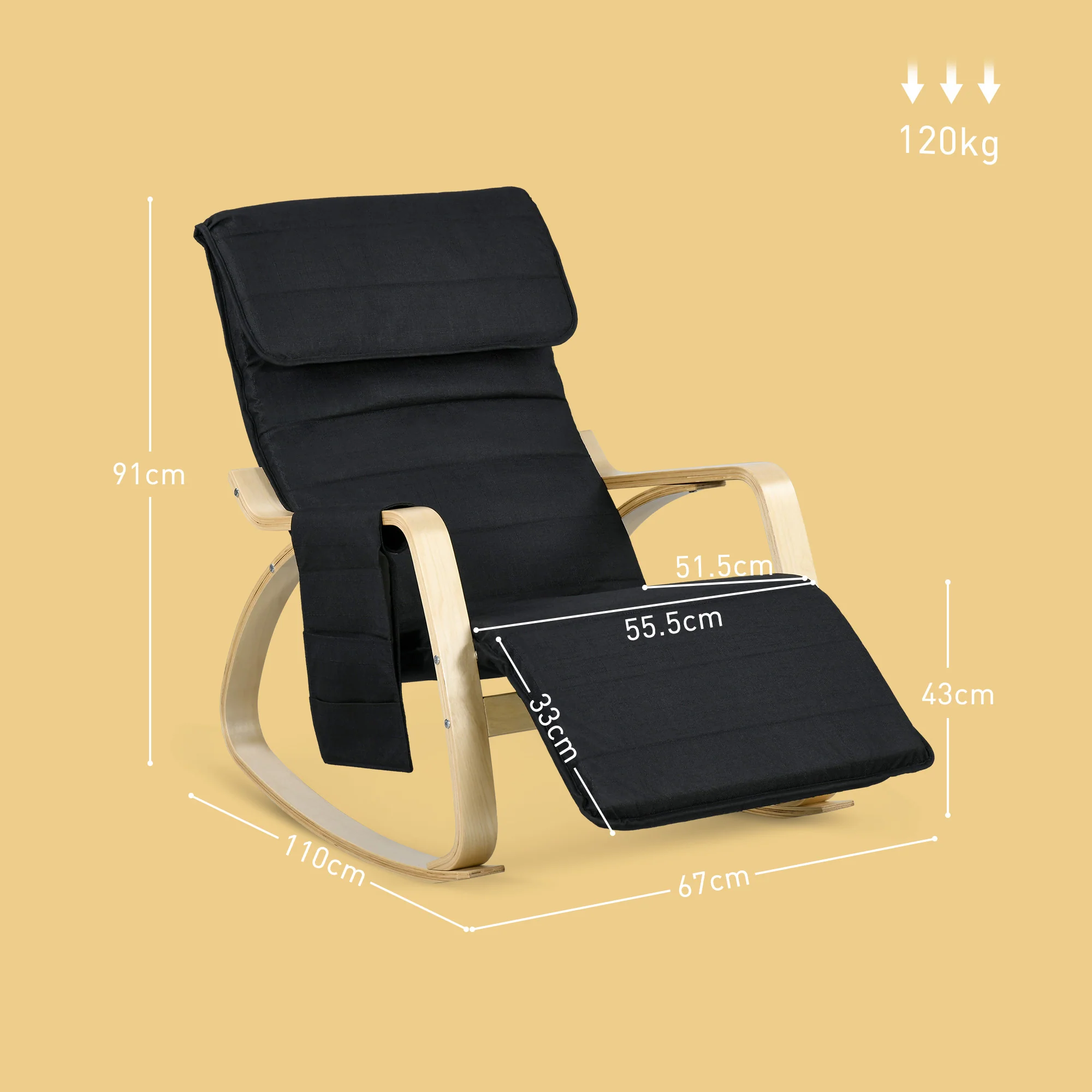 HOMCOM Rocking Chair Recliner Armchair With Adjustable Footrest, Black - Image 5