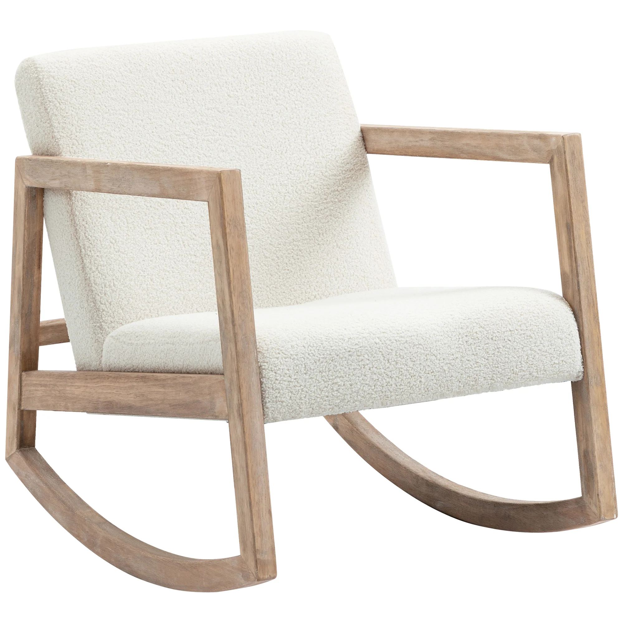 HOMCOM Rocking Chair Upholstered Armchair Wooden Accent Chair Cream - Image 11