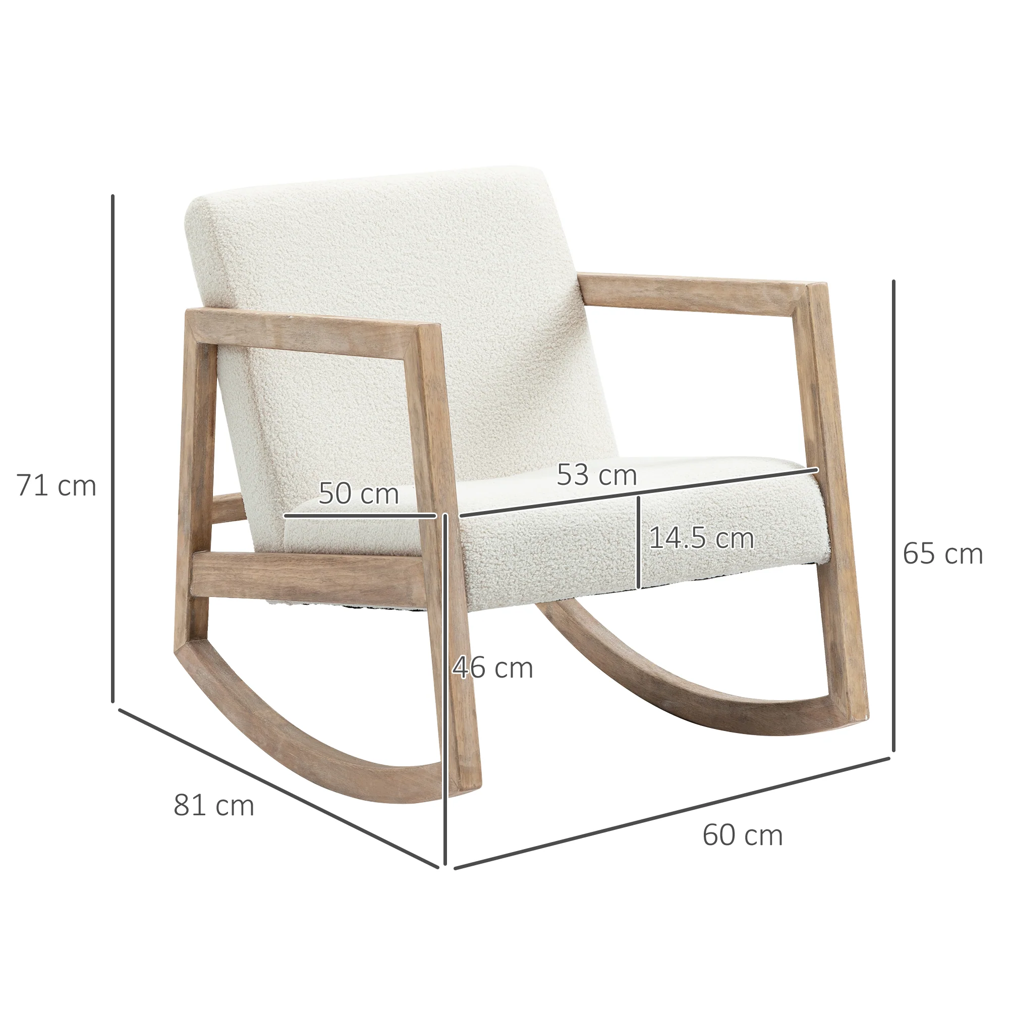 HOMCOM Rocking Chair Upholstered Armchair Wooden Accent Chair Cream - Image 15
