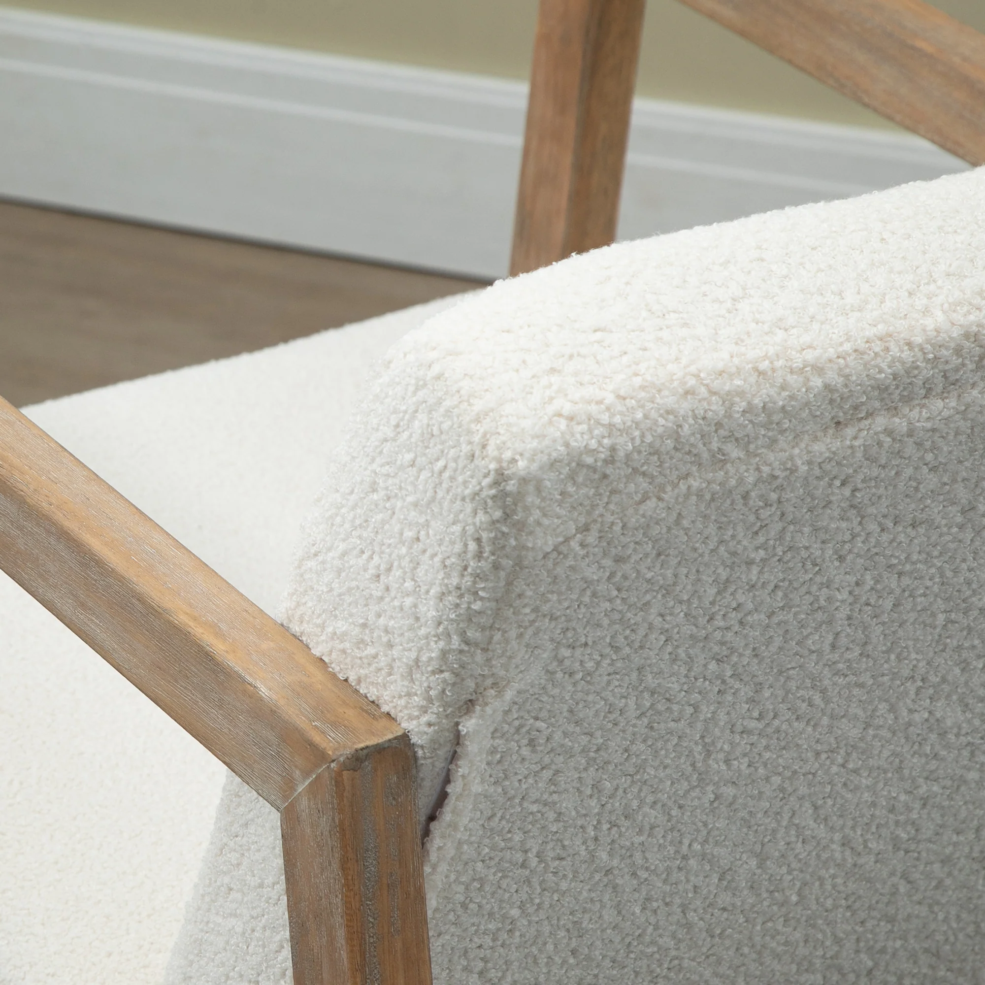 HOMCOM Rocking Chair Upholstered Armchair Wooden Accent Chair Cream - Image 8