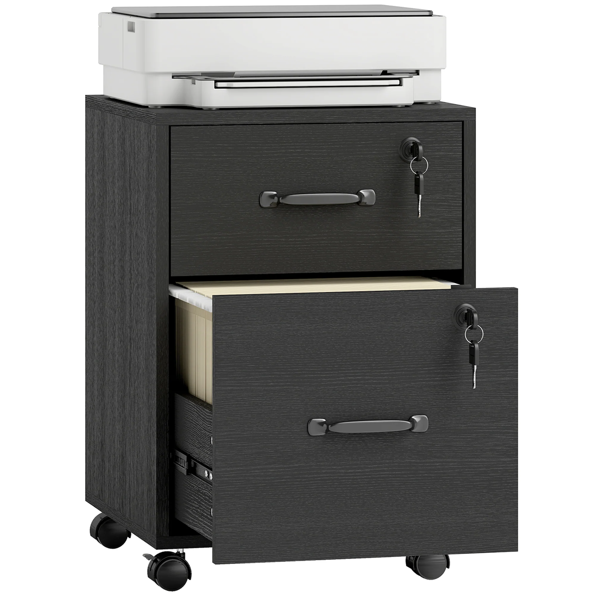 HOMCOM Roll File Cabinet with Drawer, Organiser Letter Size, Black