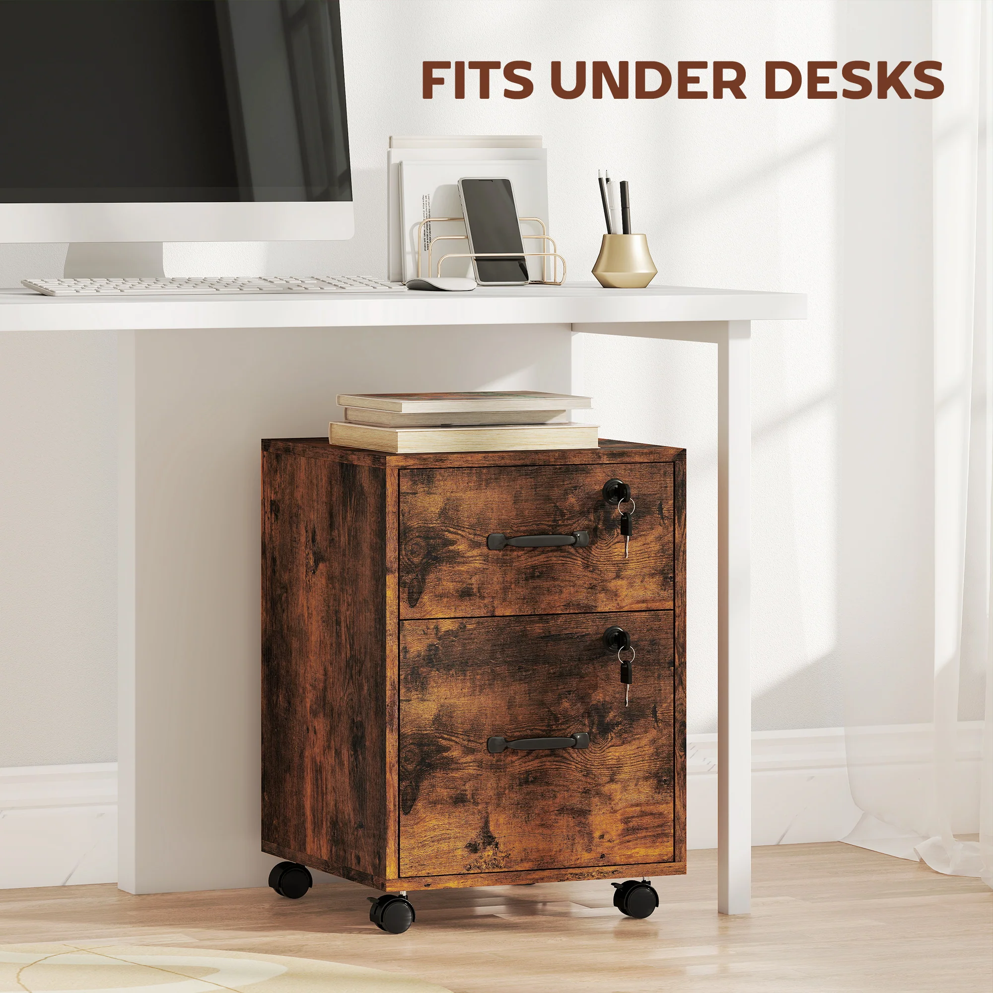 HOMCOM Roll File Cabinet with Drawer, Organiser Letter Size, Rustic Brown - Image 7