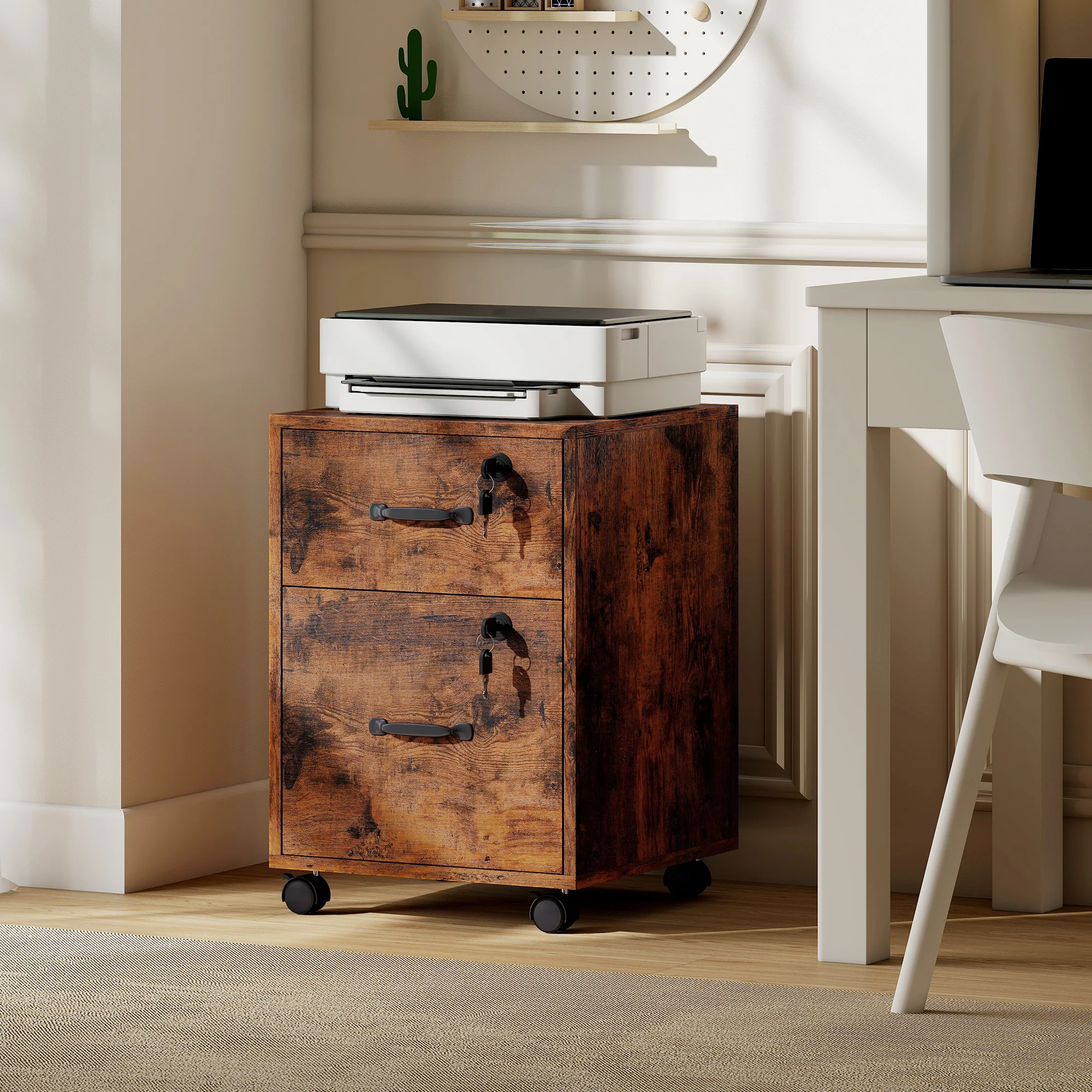 HOMCOM Roll File Cabinet with Drawer, Organiser Letter Size, Rustic Brown - Image 9