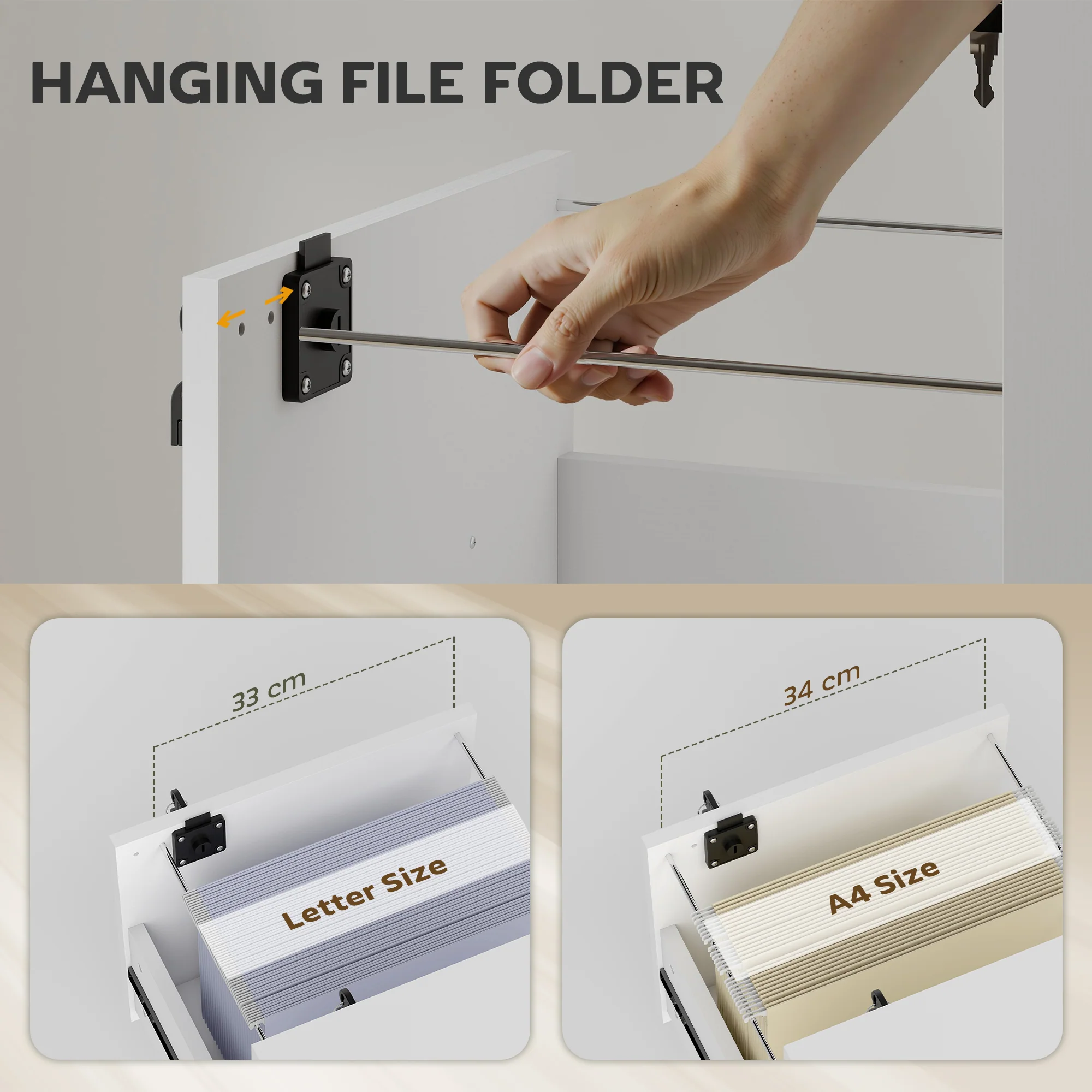 HOMCOM Roll File Cabinet with Drawer, Organiser Letter Size, White - Image 4