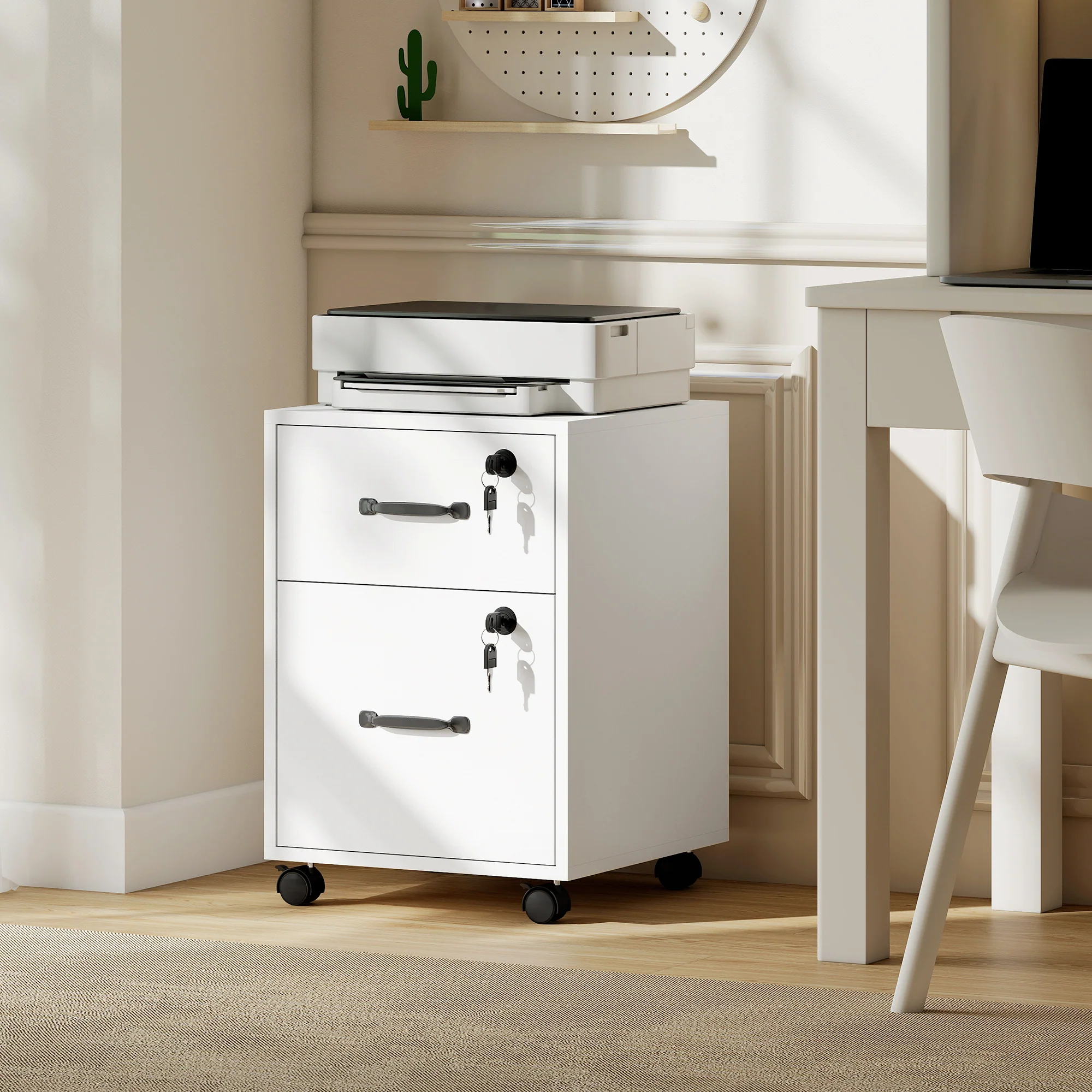 HOMCOM Roll File Cabinet with Drawer, Organiser Letter Size, White - Image 9