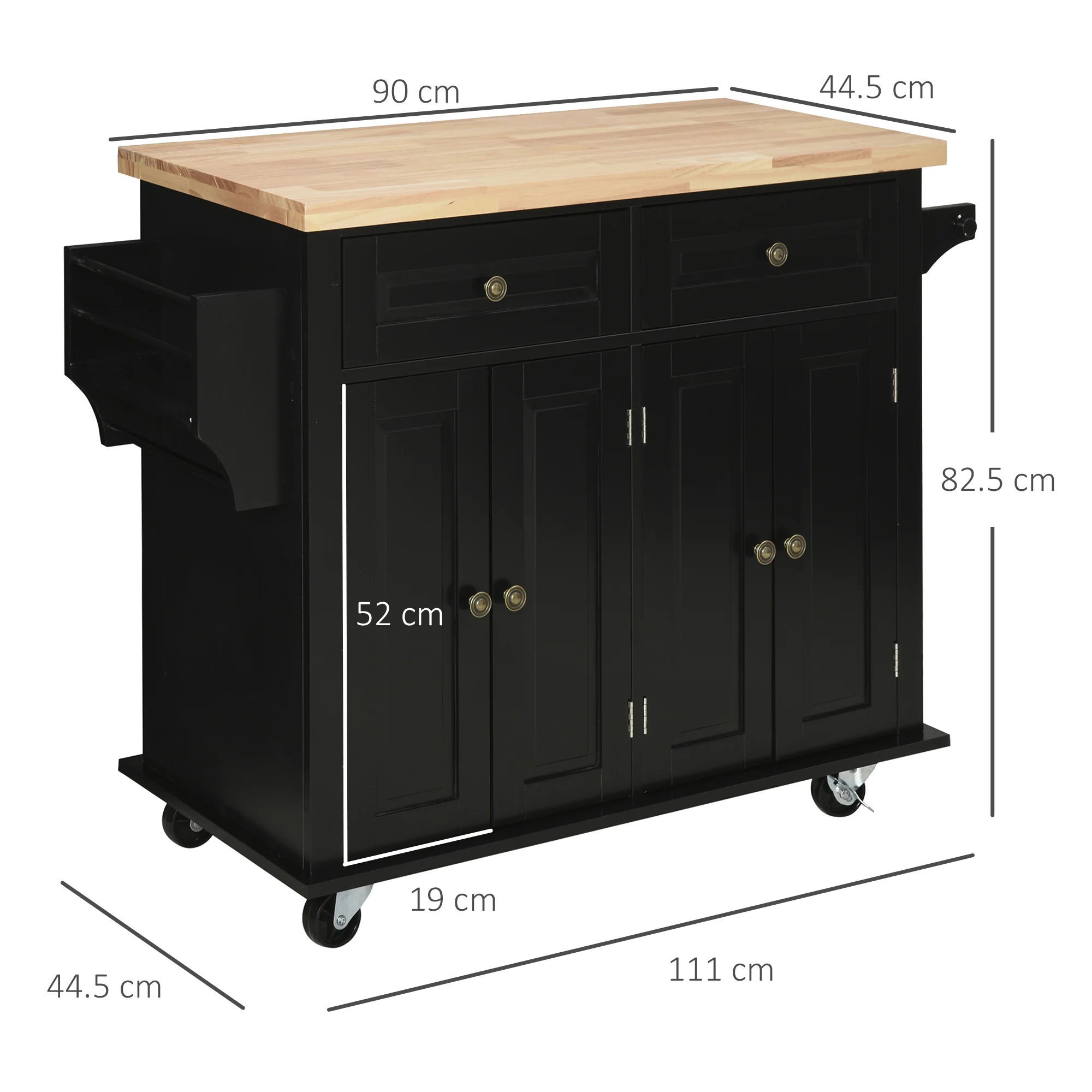 HOMCOM Rolling Kitchen Island Cart with Rubber Wood Top - Image 5