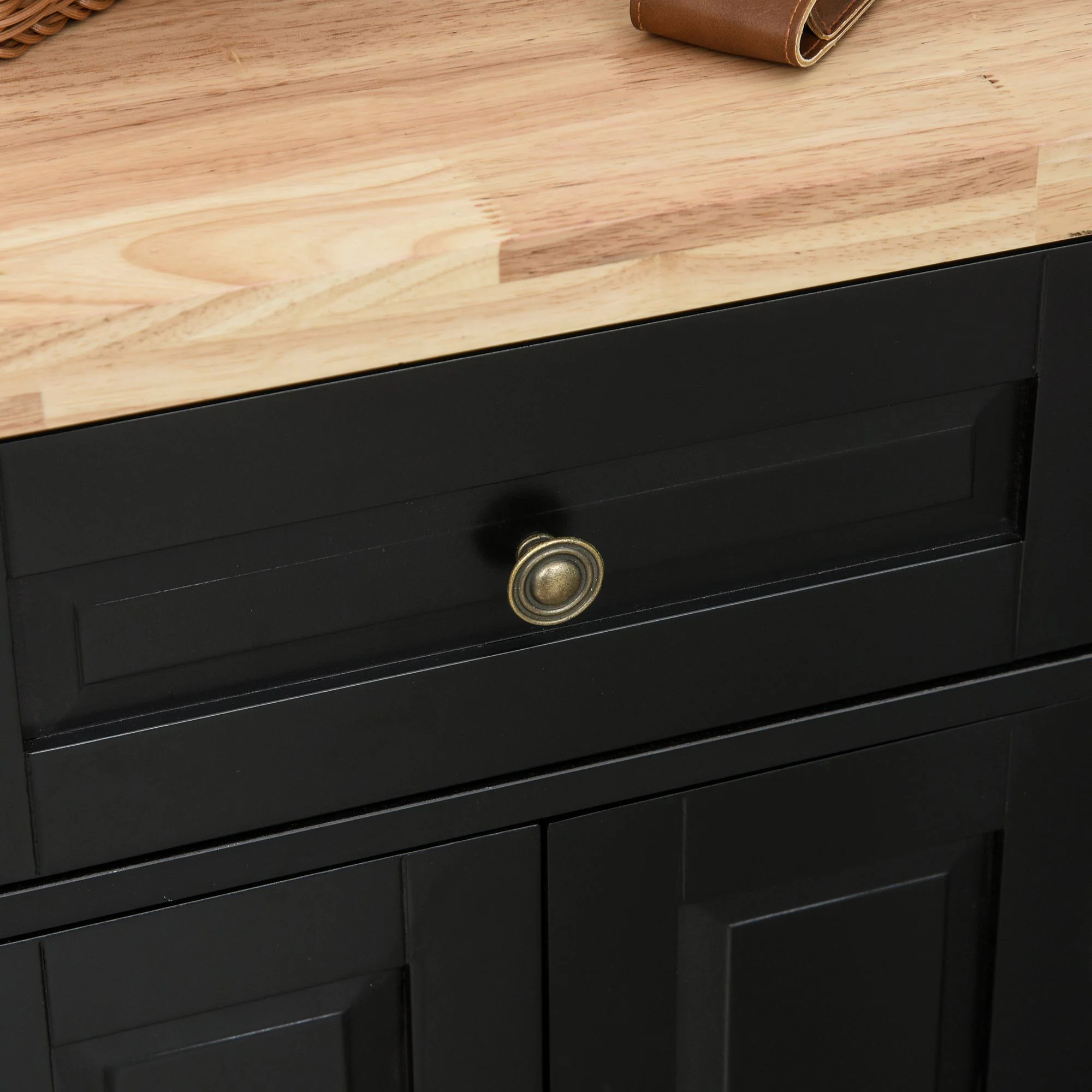 HOMCOM Rolling Kitchen Island Cart with Rubber Wood Top - Image 8
