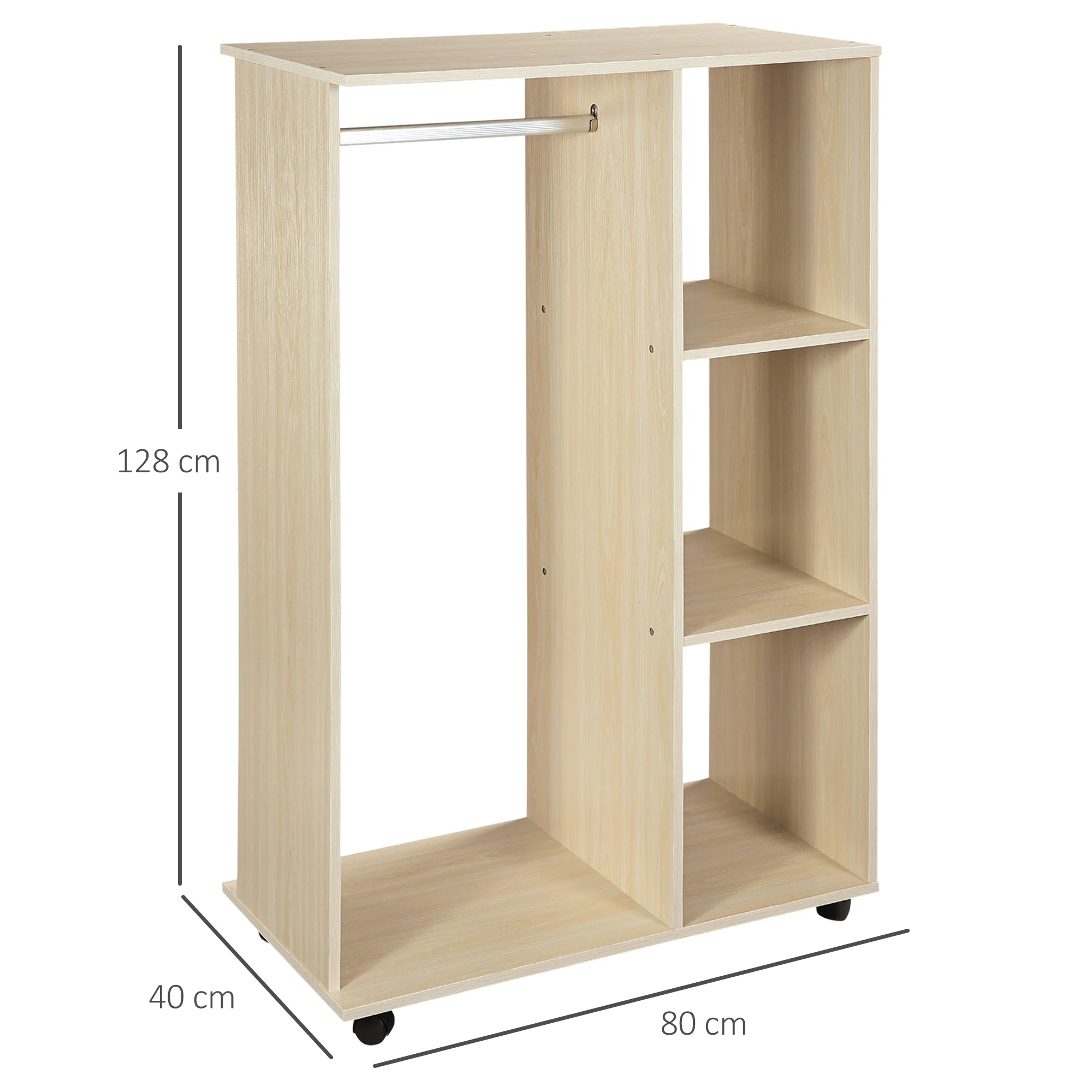 HOMCOM Rolling Open Wardrobe Hanging Rail Storage Shelves for Clothes - Image 5
