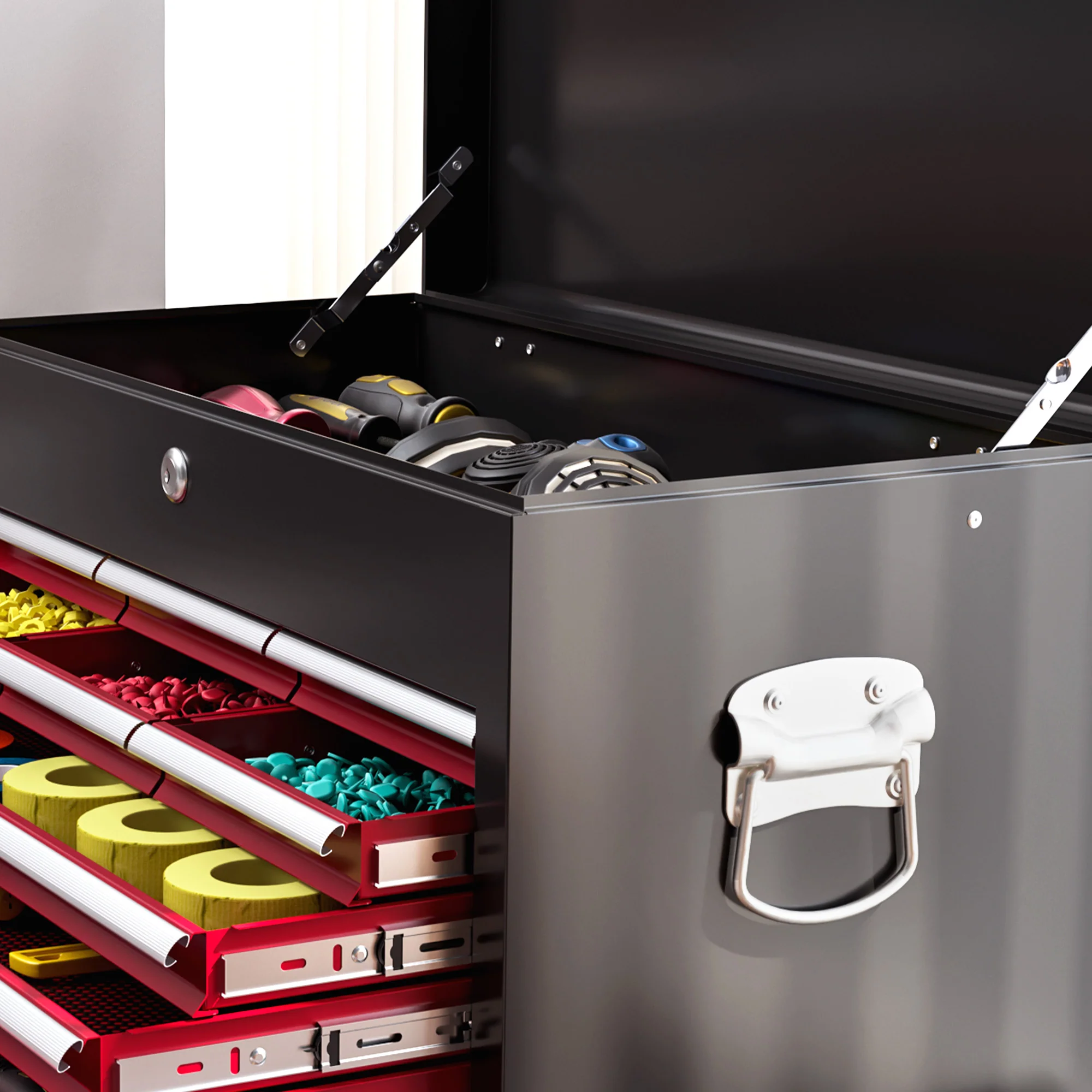 HOMCOM Rolling Tool Chest Lockable Roller Cabinet with with 14 Drawers Red - Image 9