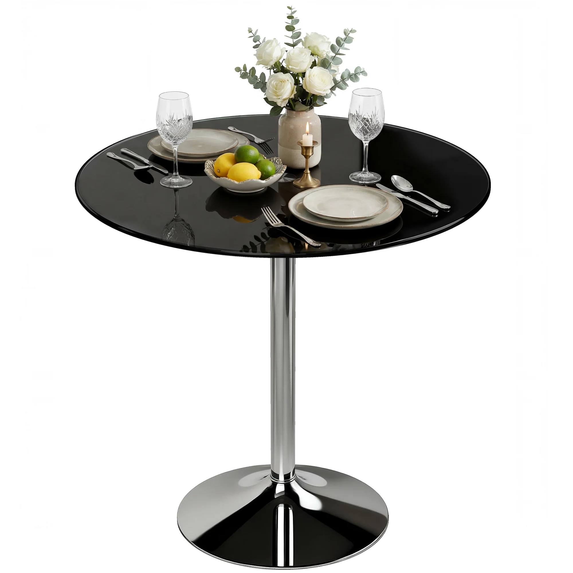 HOMCOM Round Bar Table, Dining Table With Tempered Glass Top And Steel Frame